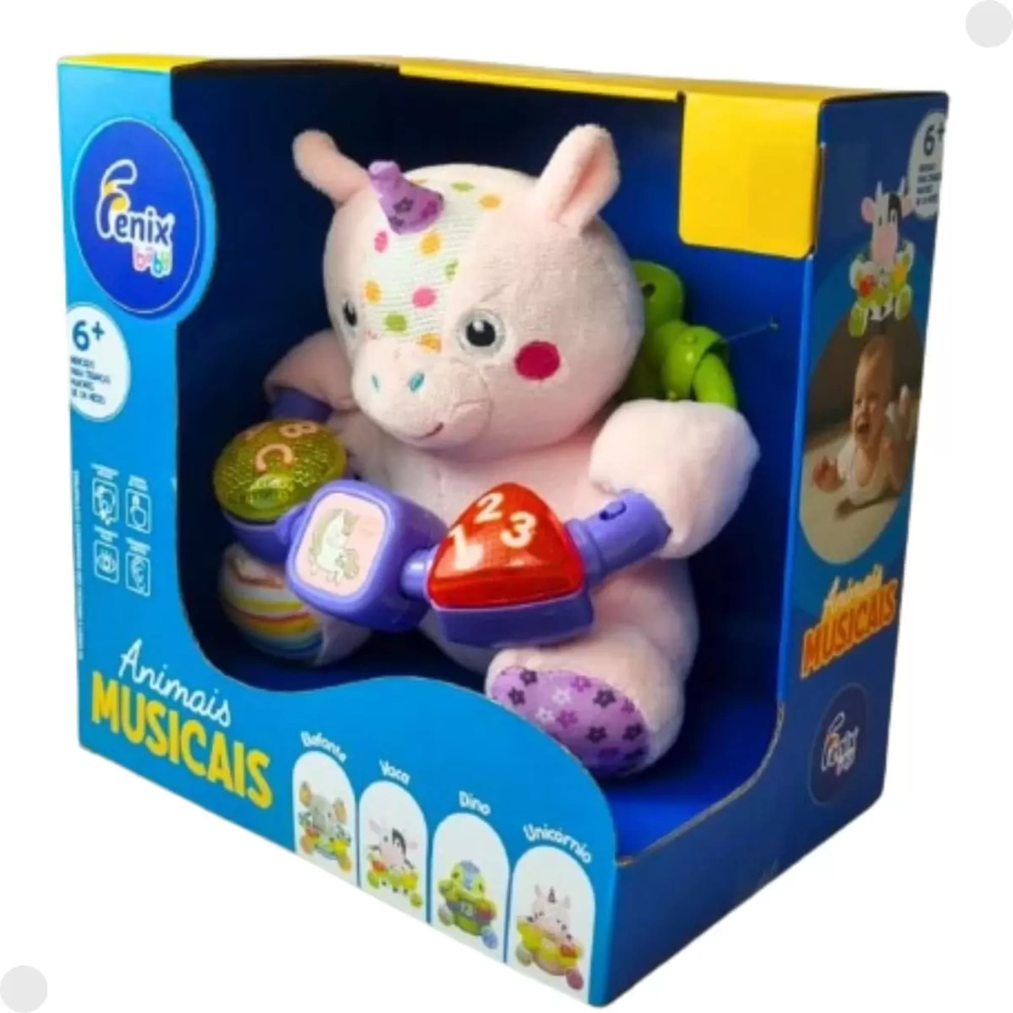 Brinquedo Pelúcia Musical Unicórnio Rosa com Luz e Som - Fenix FBB-752UN