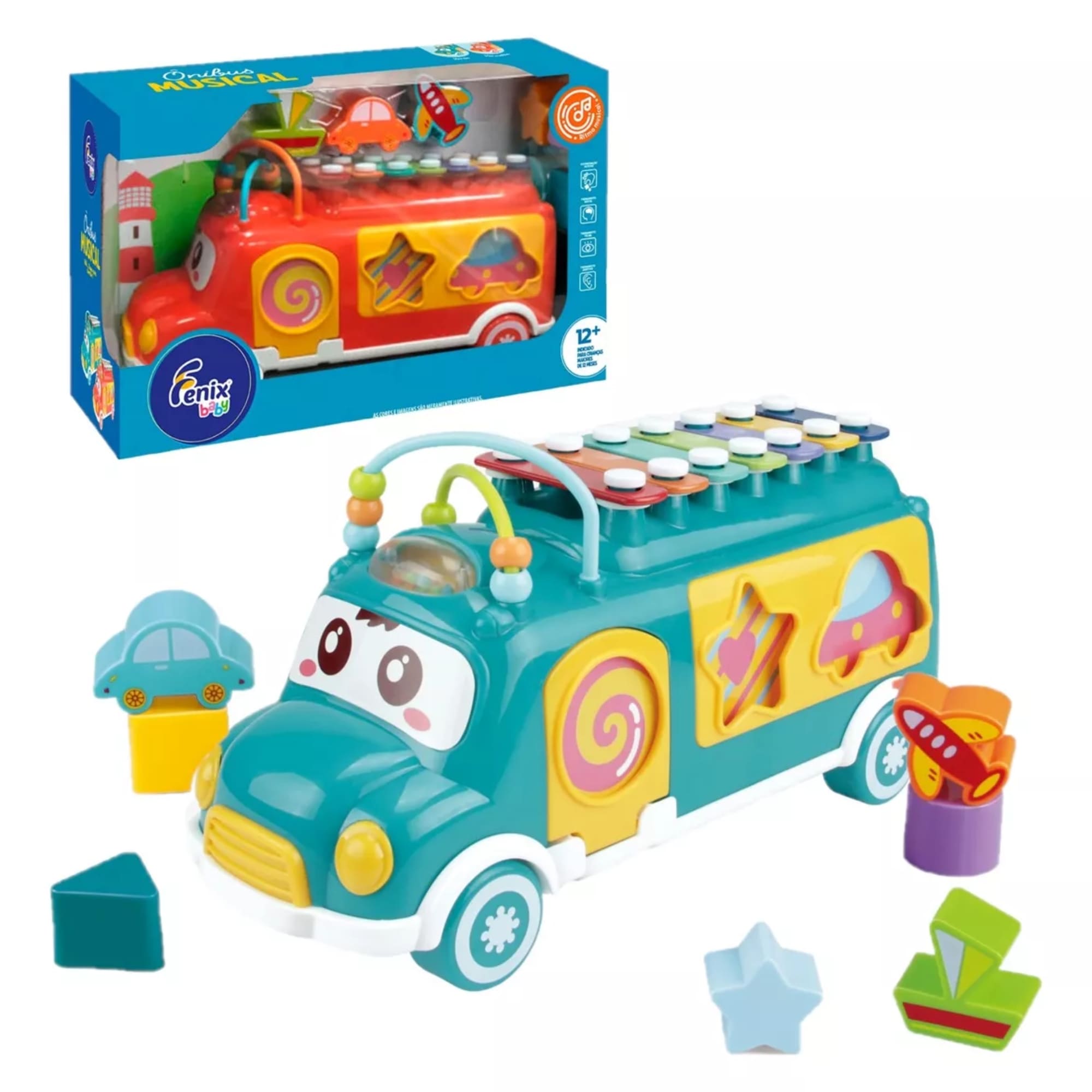 Brinquedo Ônibus Musical Verde com Xilifone Fenix - FBB-738VD