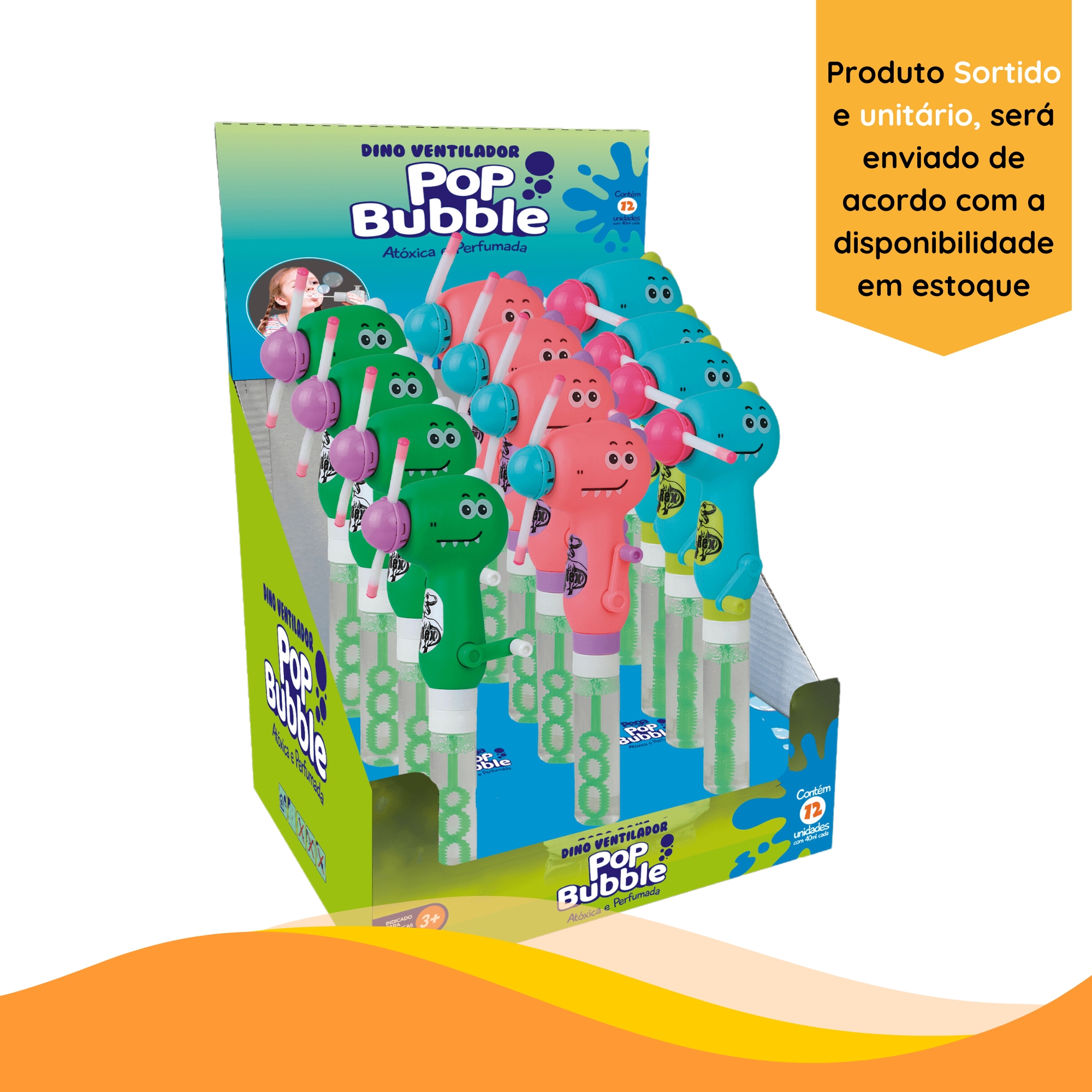 Brinquedo Infantil 1 Pop Bubble Cores Sortidas Dino Ventilador Unitário Fenix - DPB-445