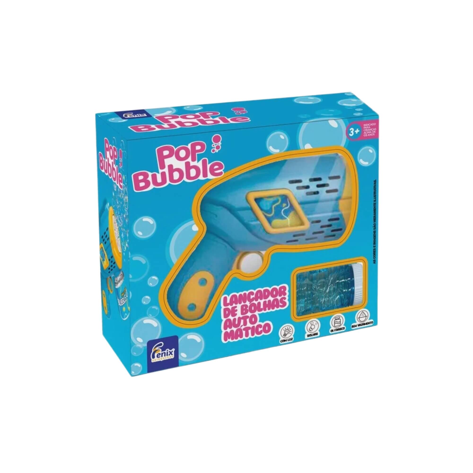 Brinquedo Infantil Lança Bolhas Azul Pop Bubble com Luzes Fenix - POP-998
