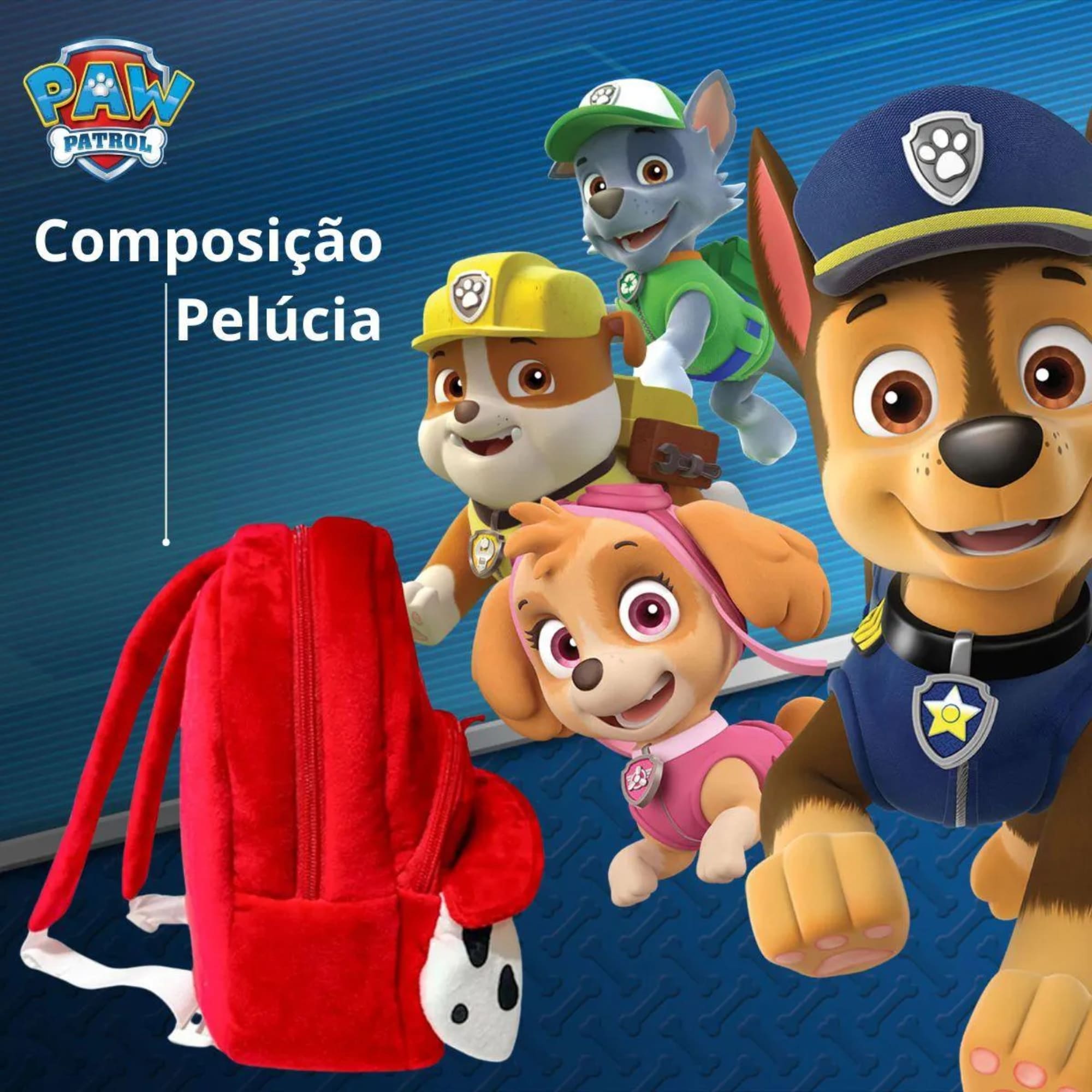 Mochila Infantil de Pelúcia do Marshall com Ziper - Patrulha Canina - Paw Control - Candide 2830