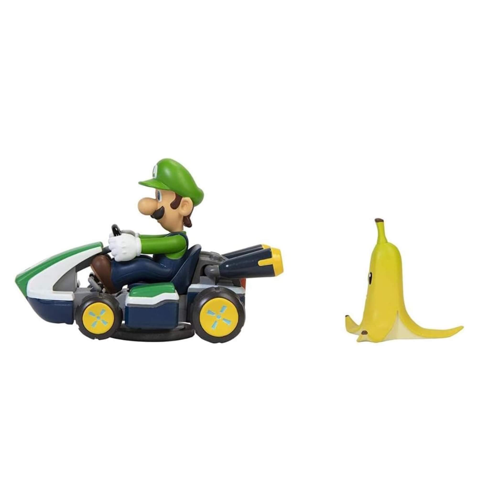 Carrinho Kart Super Mario ou Luigi Spin Out com Casca de Banana de Brinquedo Candide - 3022