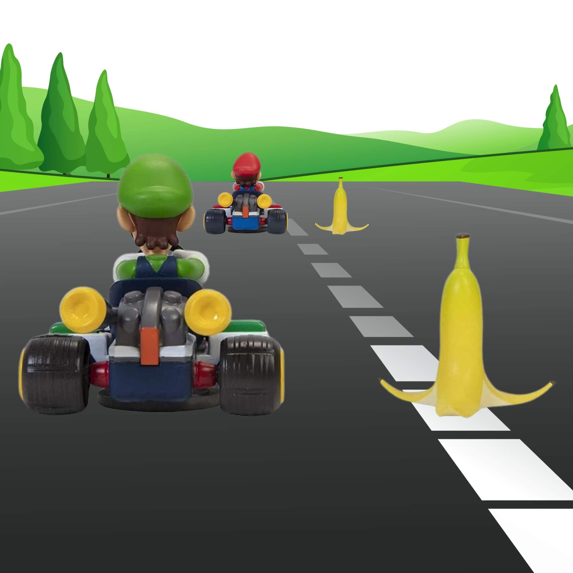 Carrinho Kart Super Mario ou Luigi Spin Out com Casca de Banana de Brinquedo Candide - 3022
