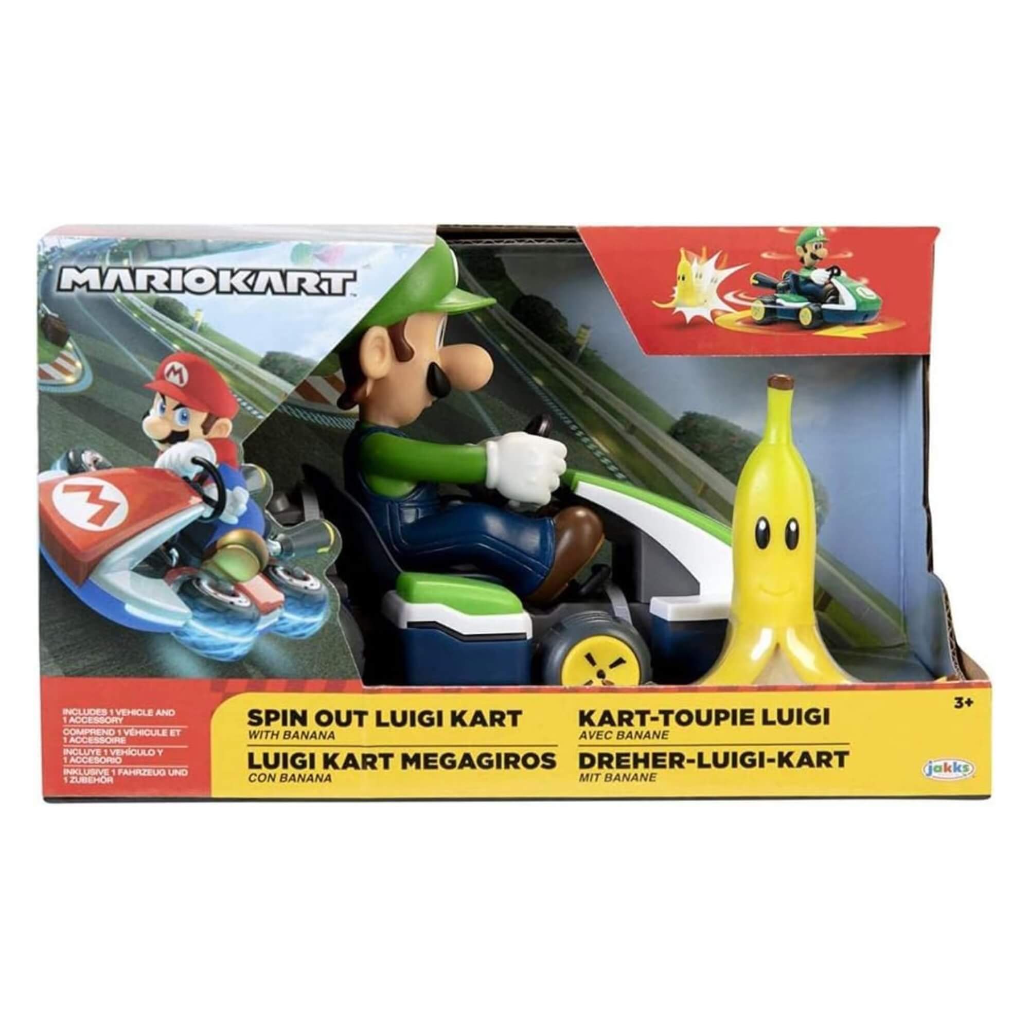 Carrinho Kart Super Mario ou Luigi Spin Out com Casca de Banana de Brinquedo Candide - 3022