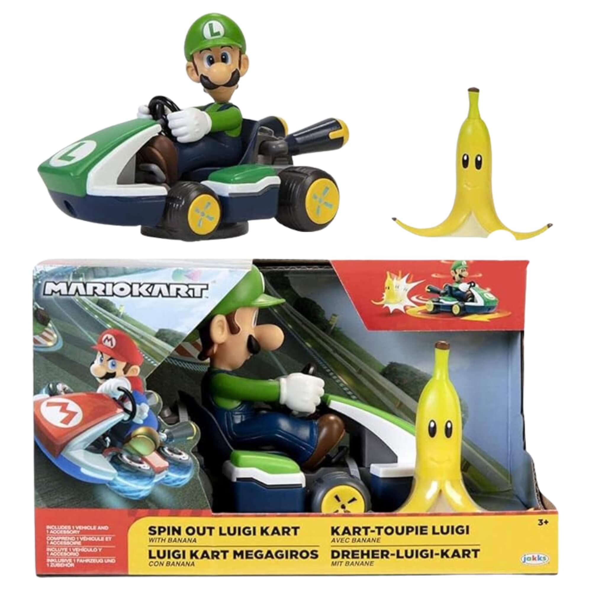Carrinho Kart Super Mario ou Luigi Spin Out com Casca de Banana de Brinquedo Candide - 3022