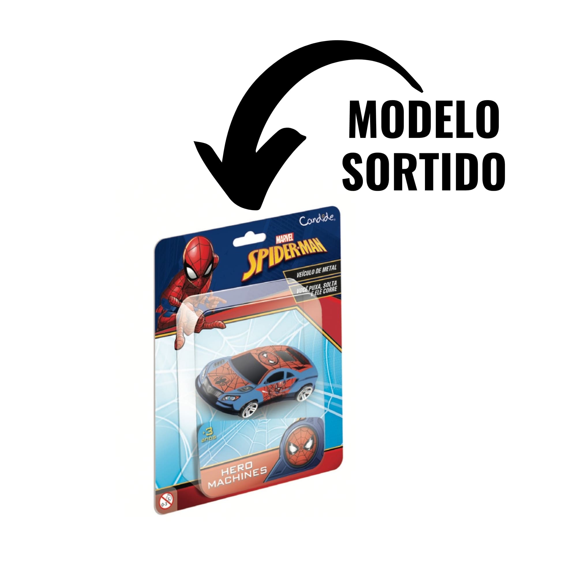 Brinquedo Sortido Mini Carrinho do Spiderman Homem Aranha - Spider-man Pull Back - Candide 4615