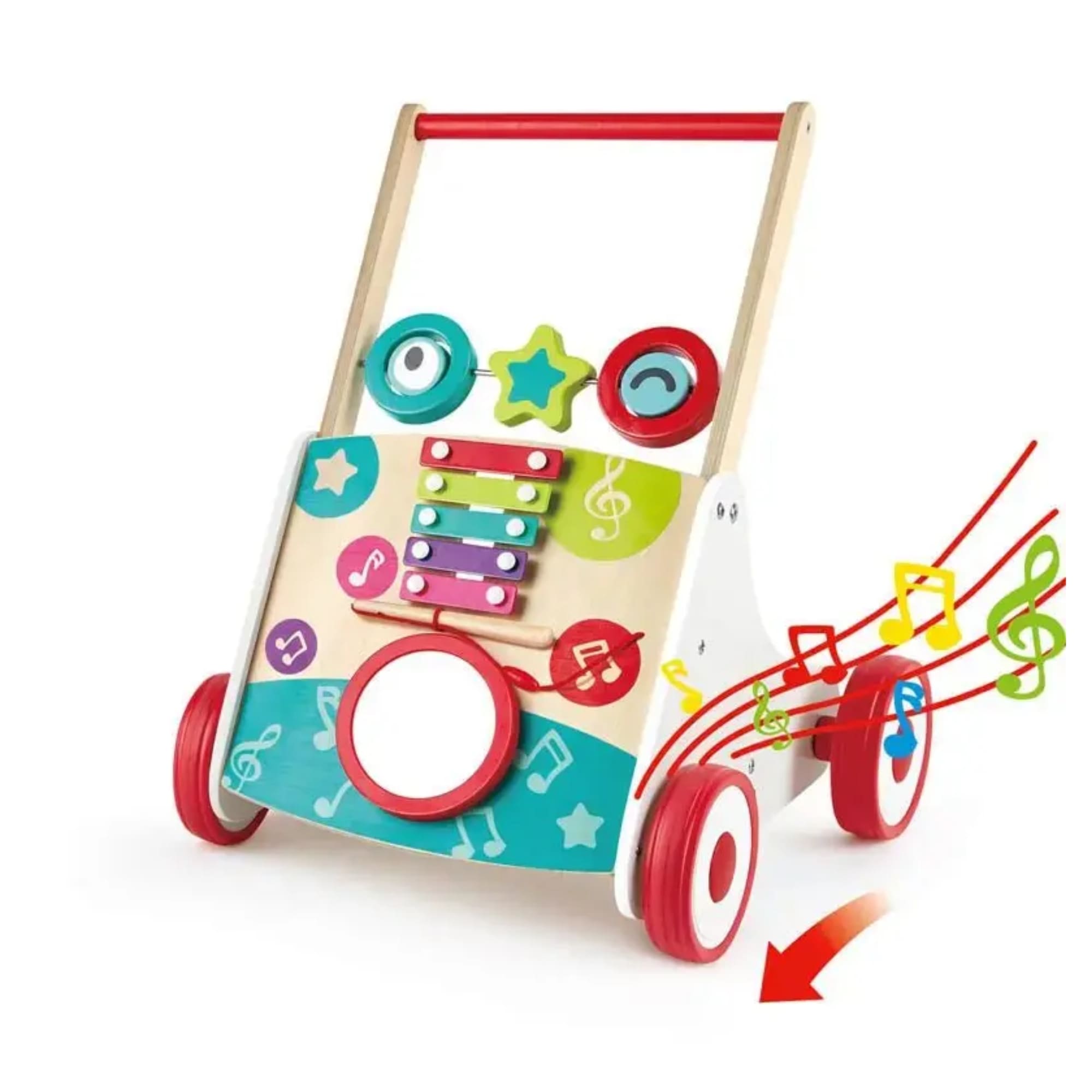 Brinquedo Andador Infantil Musical em Madeira com Som Meu Primeiro Andador Hape Xalingo - 67487