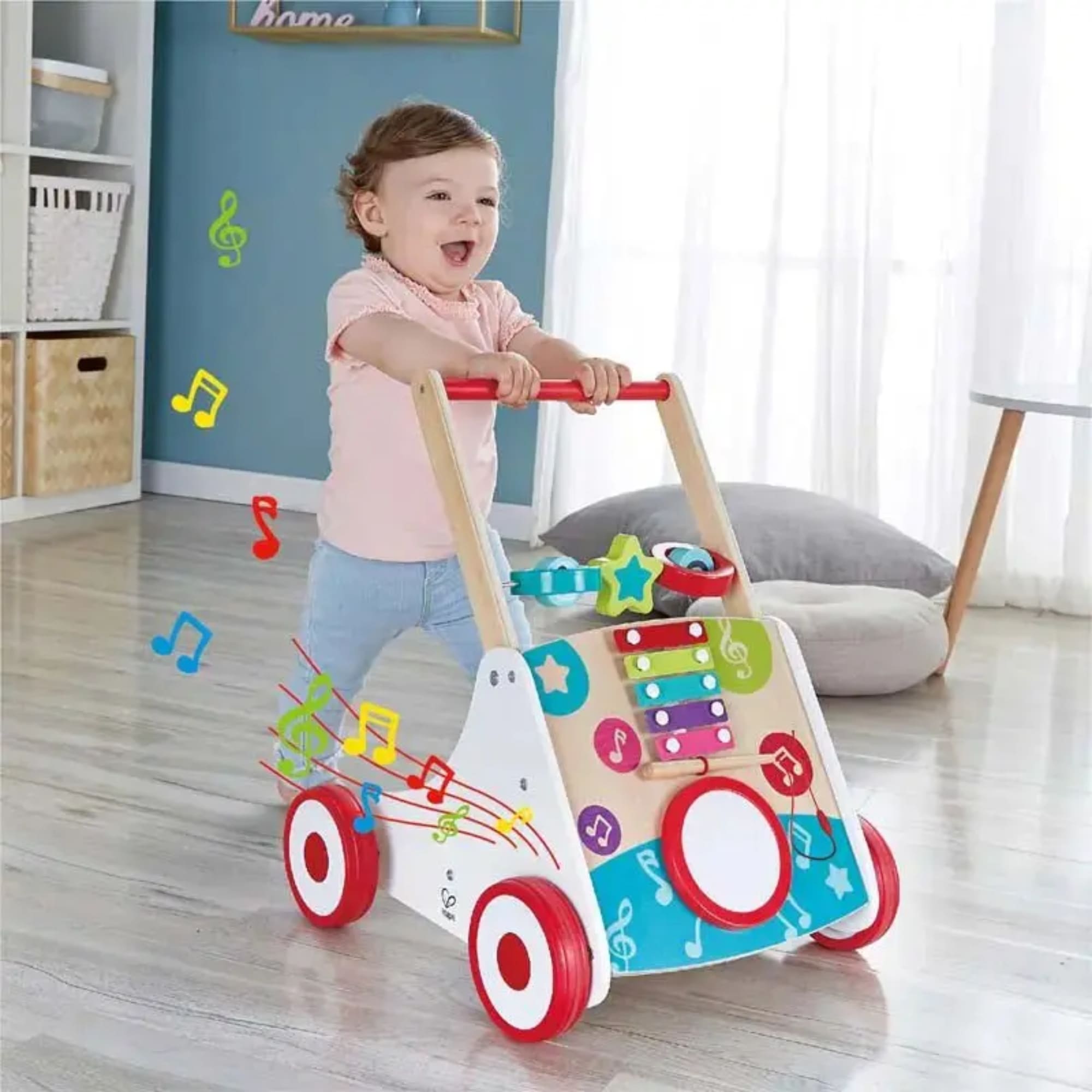 Brinquedo Andador Infantil Musical em Madeira com Som Meu Primeiro Andador Hape Xalingo - 67487