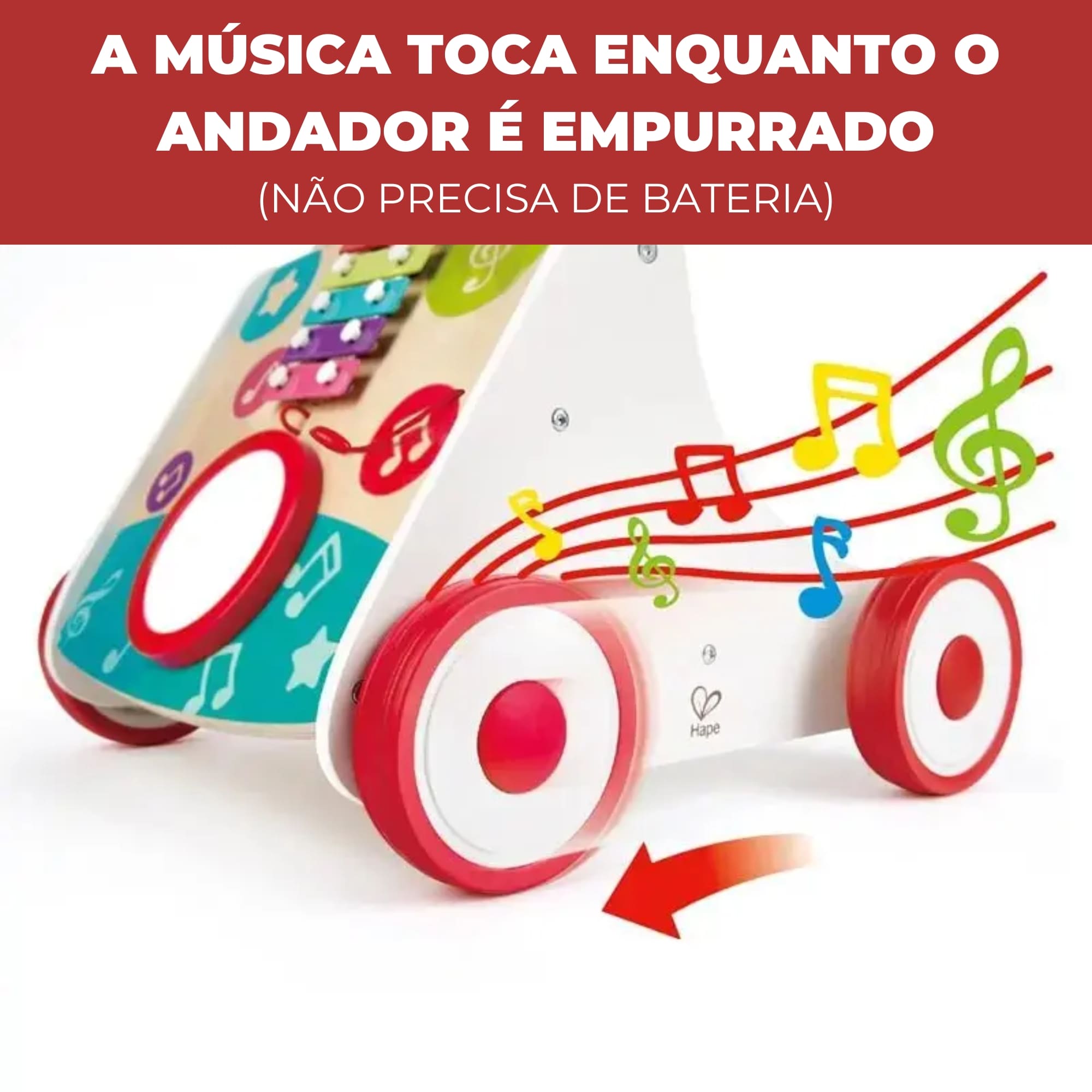 Brinquedo Andador Infantil Musical em Madeira com Som Meu Primeiro Andador Hape Xalingo - 67487