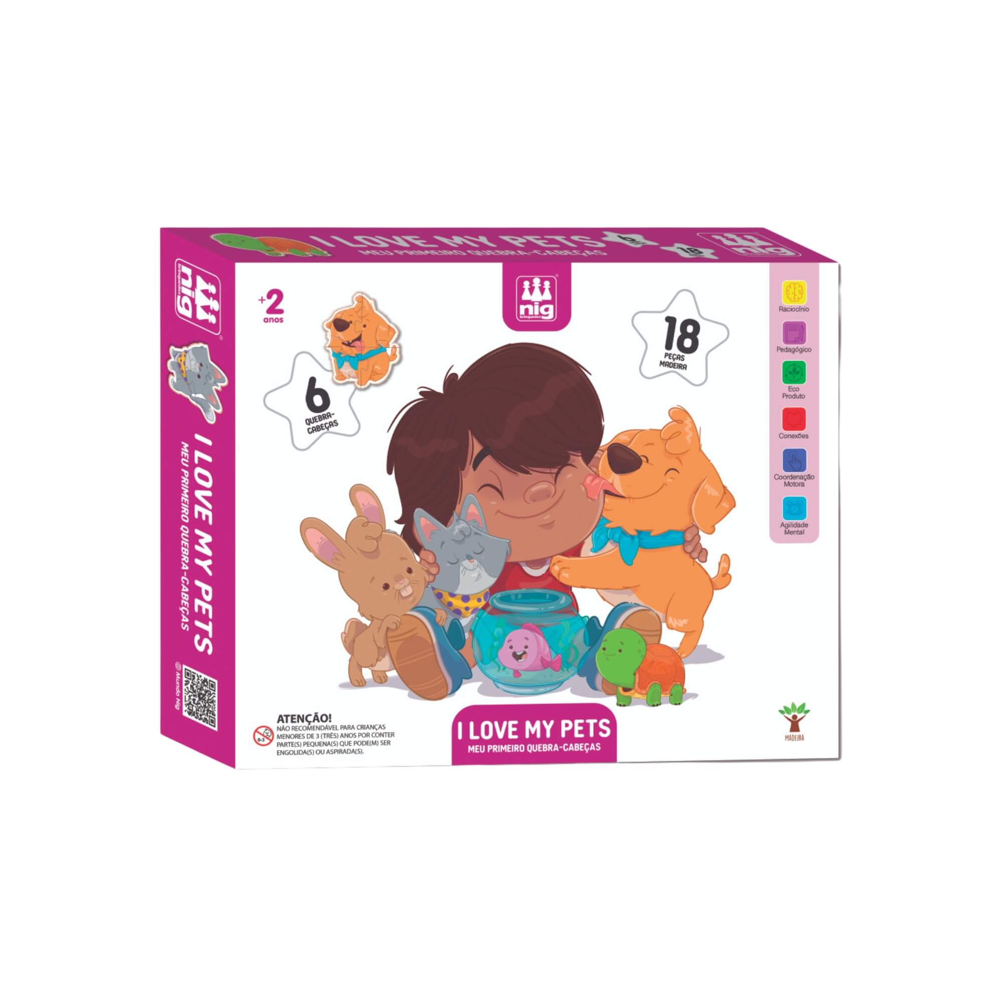 Quebra-Cabeça Infantil I Love My Pets 30 Peças Madeira NIG - 0439