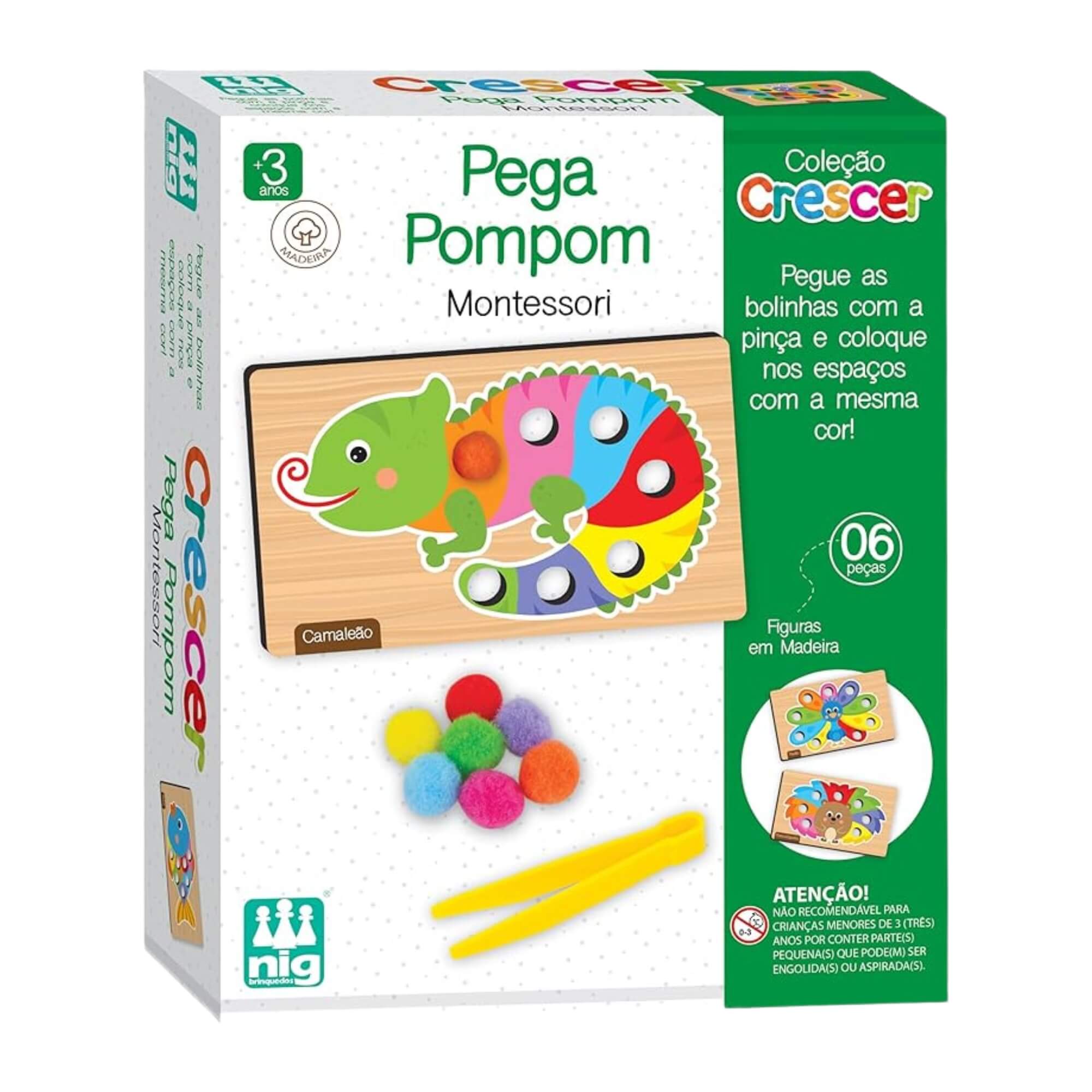 Brinquedo de Madeira Crescer Pega Pompom 6 Peças Infantil Nig - 0461