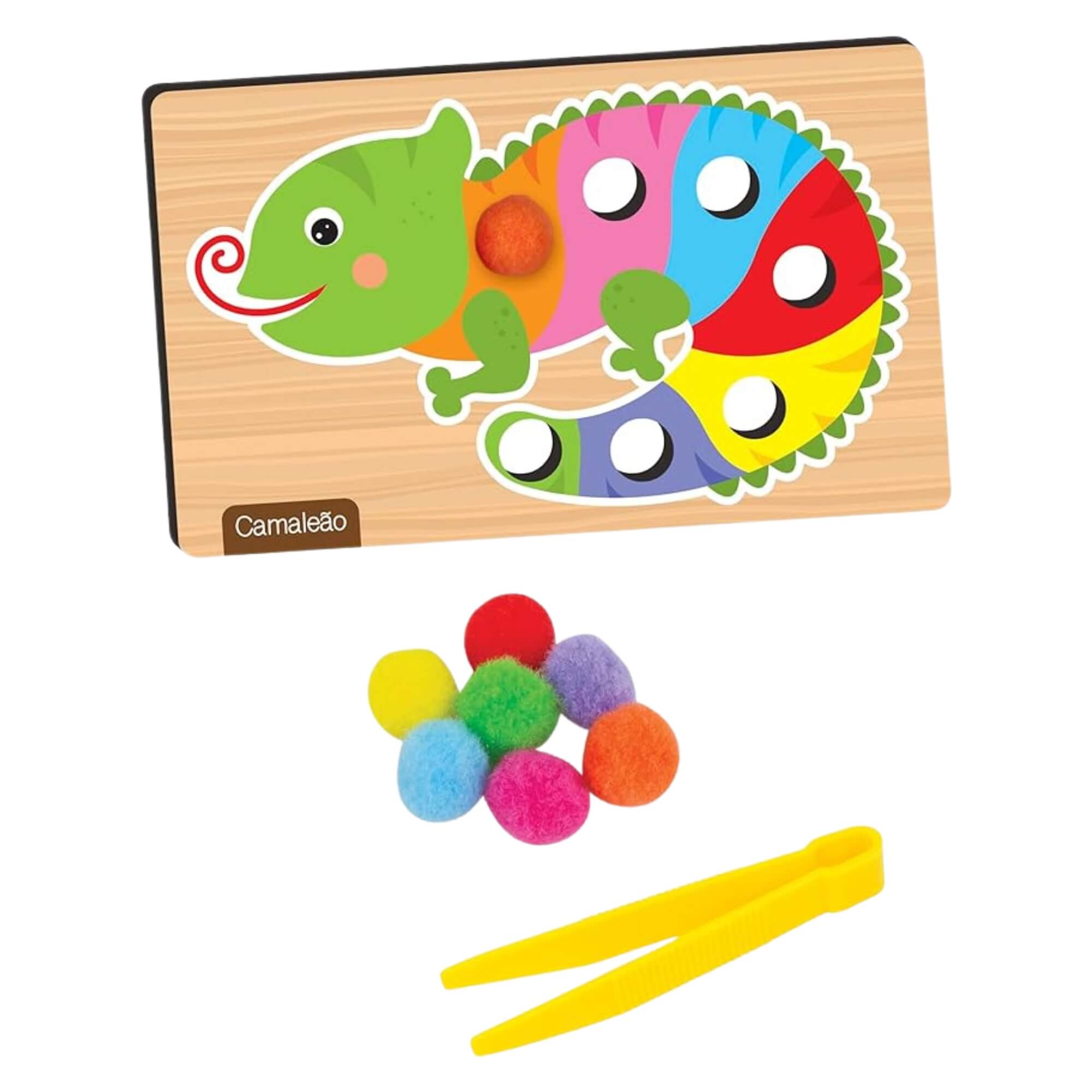 Brinquedo de Madeira Crescer Pega Pompom 6 Peças Infantil Nig - 0461