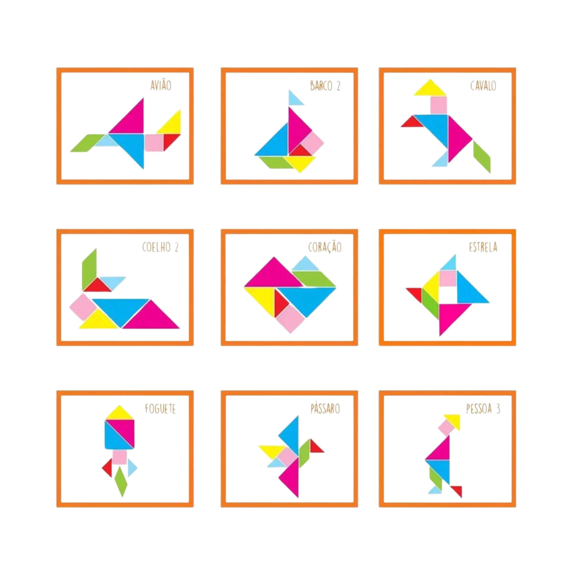 Brinquedo Infantil Quebra Cabeça Pedagógico Didático Tangram Geométrico em Madeira Nig - 0447