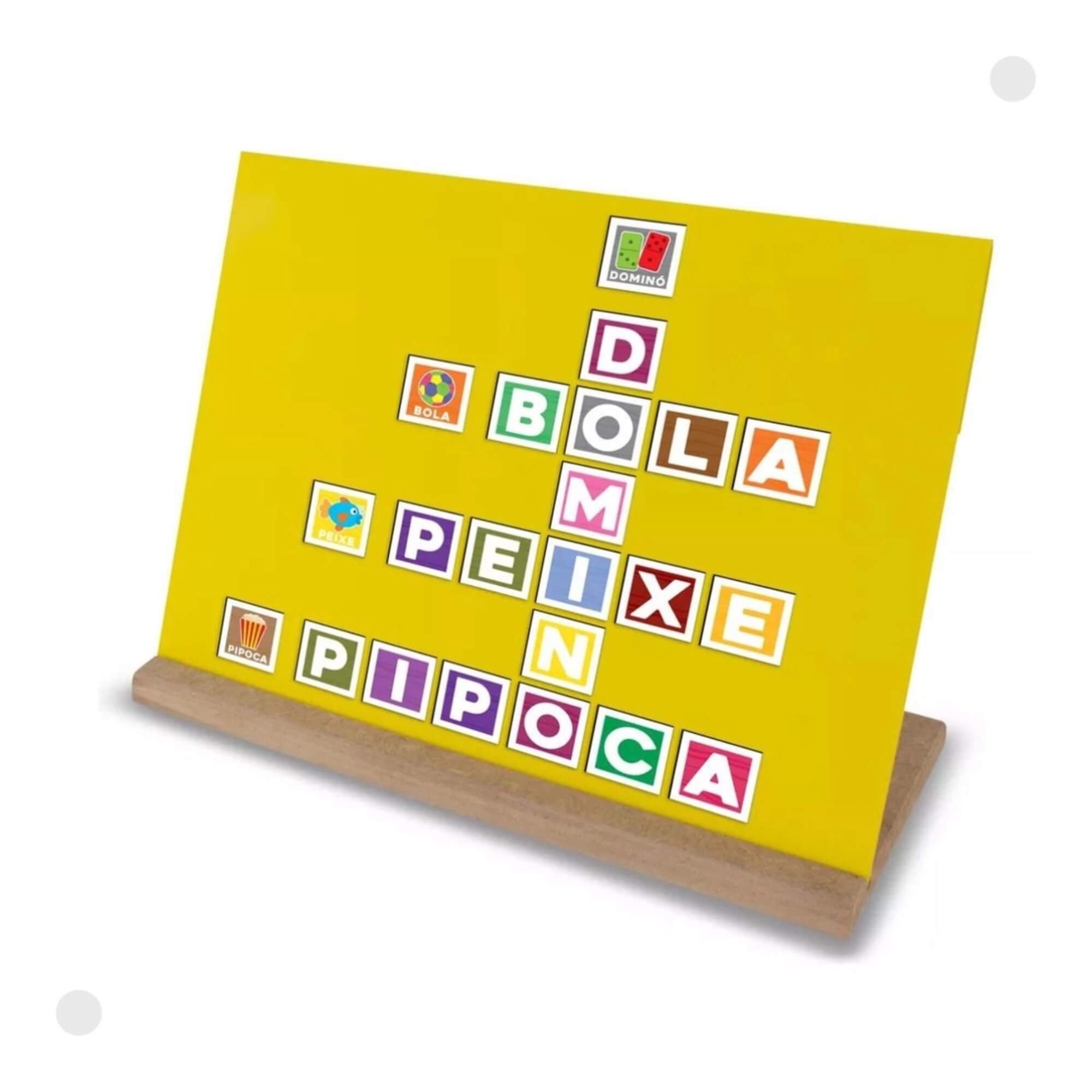 Brinquedo Alfabeto Magnético Madeira Letras Figuras 80 Peças Nig - 0467