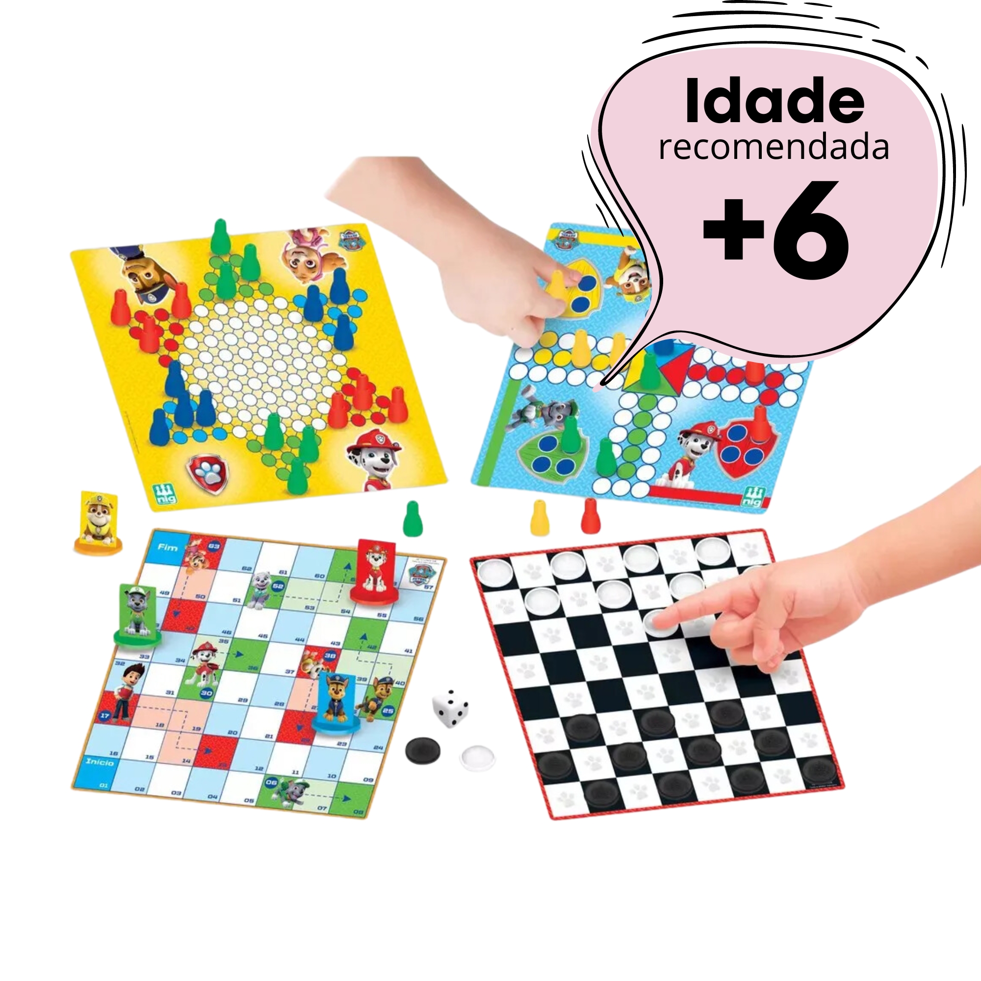 Brinquedo Infantil Jogo Com 4 Jogos Clássicos Patrulha Canina Nig - 0212