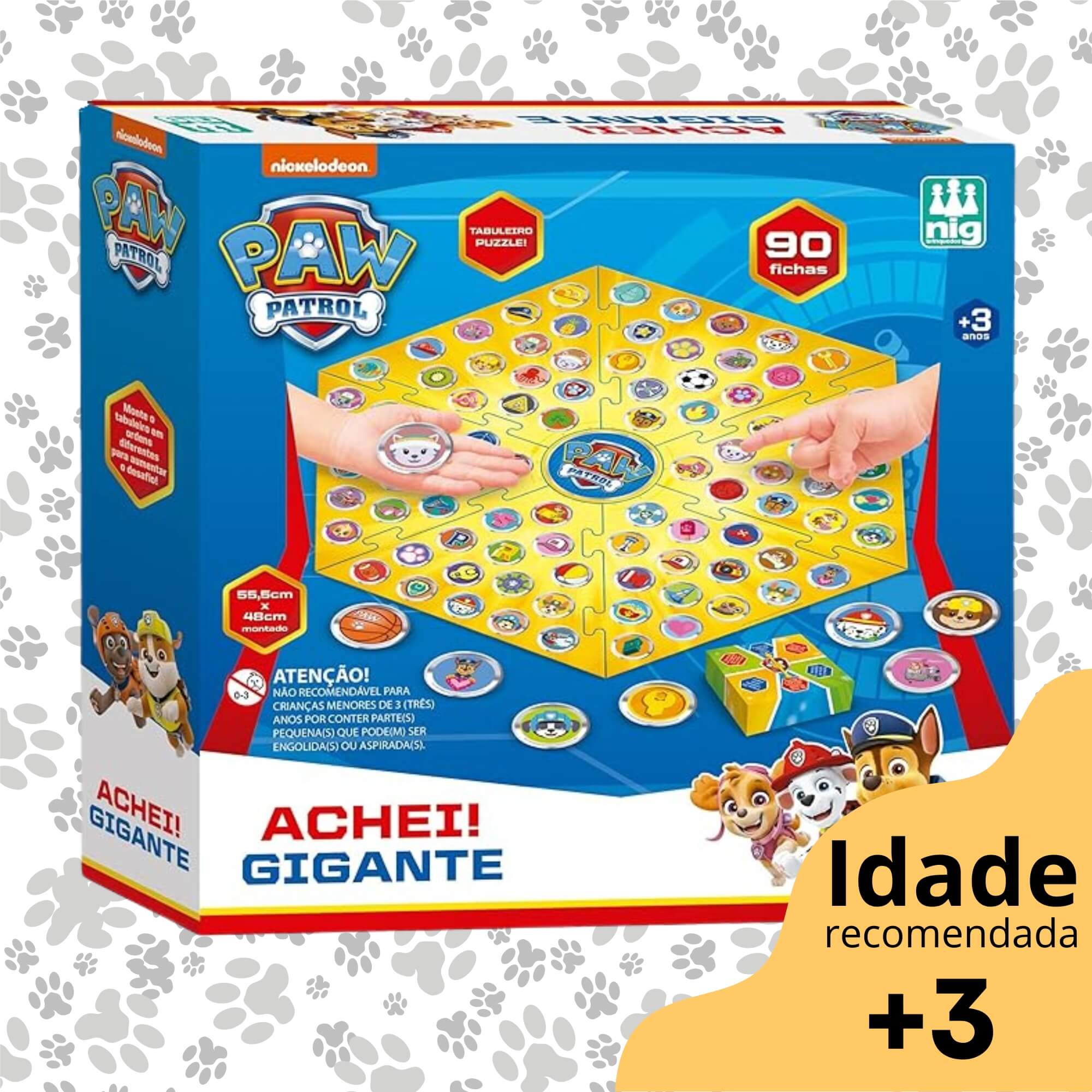 Brinquedo Infantil Jogo Achei Gigante Patrulha Canina 90 Fichas Nig - 0213