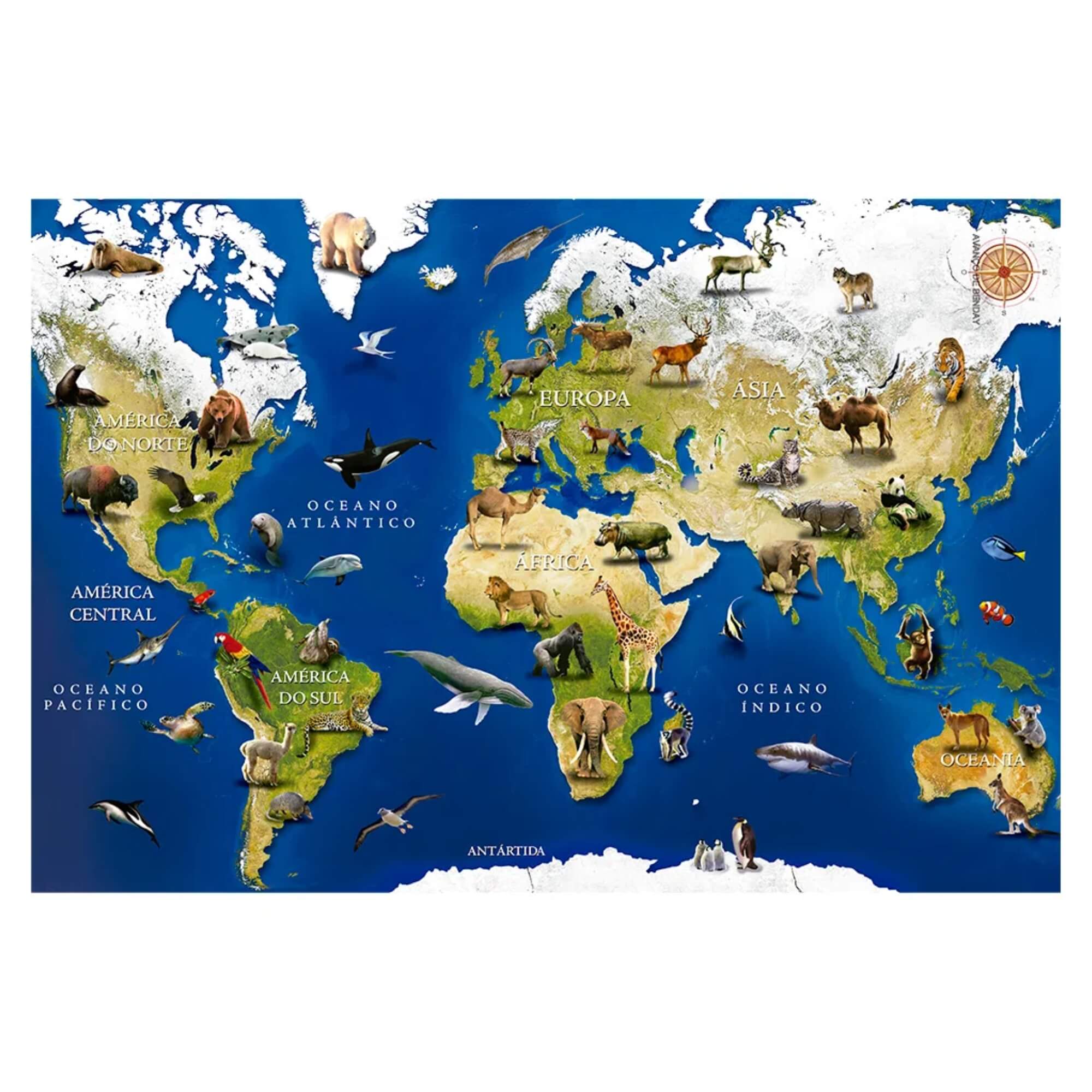 Brinquedo Infantil Quebra-Cabeça Puzzle Animais do Mundo 150 Peças Grow - 03108