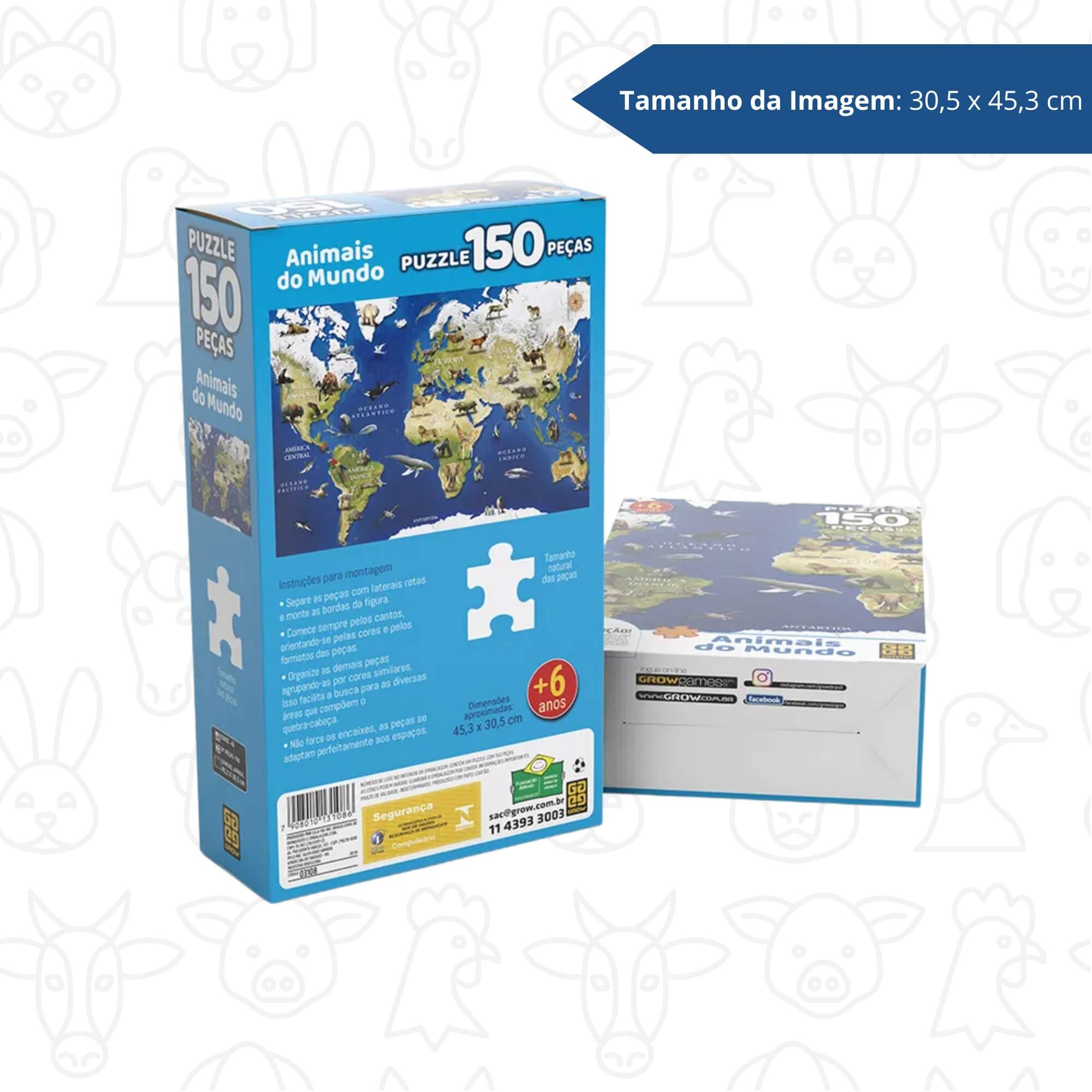 Brinquedo Infantil Quebra-Cabeça Puzzle Animais do Mundo 150 Peças Grow - 03108