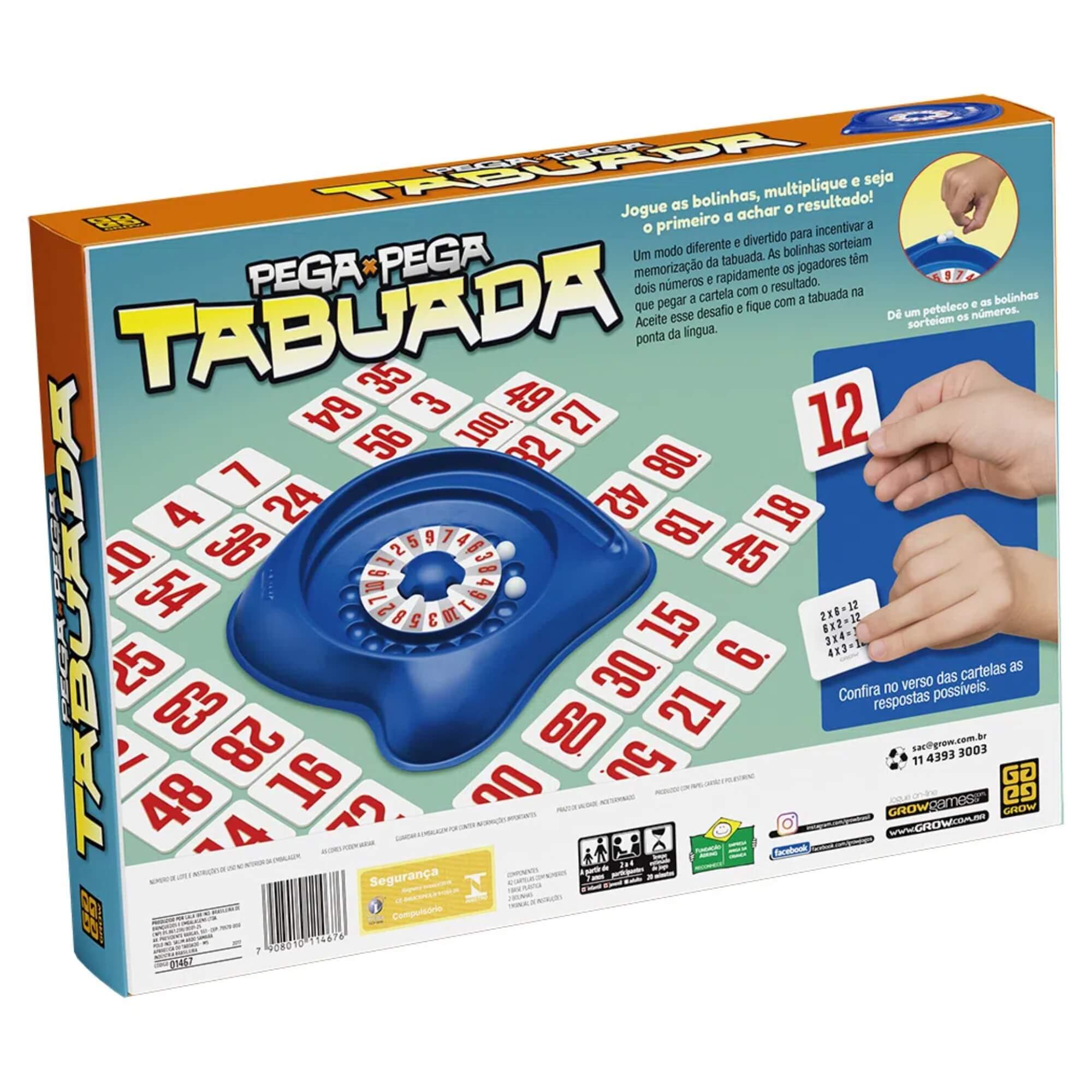 Brinquedo Infantil Jogo de Tabuleiro Pega Pega Tabuada Grow - 01467