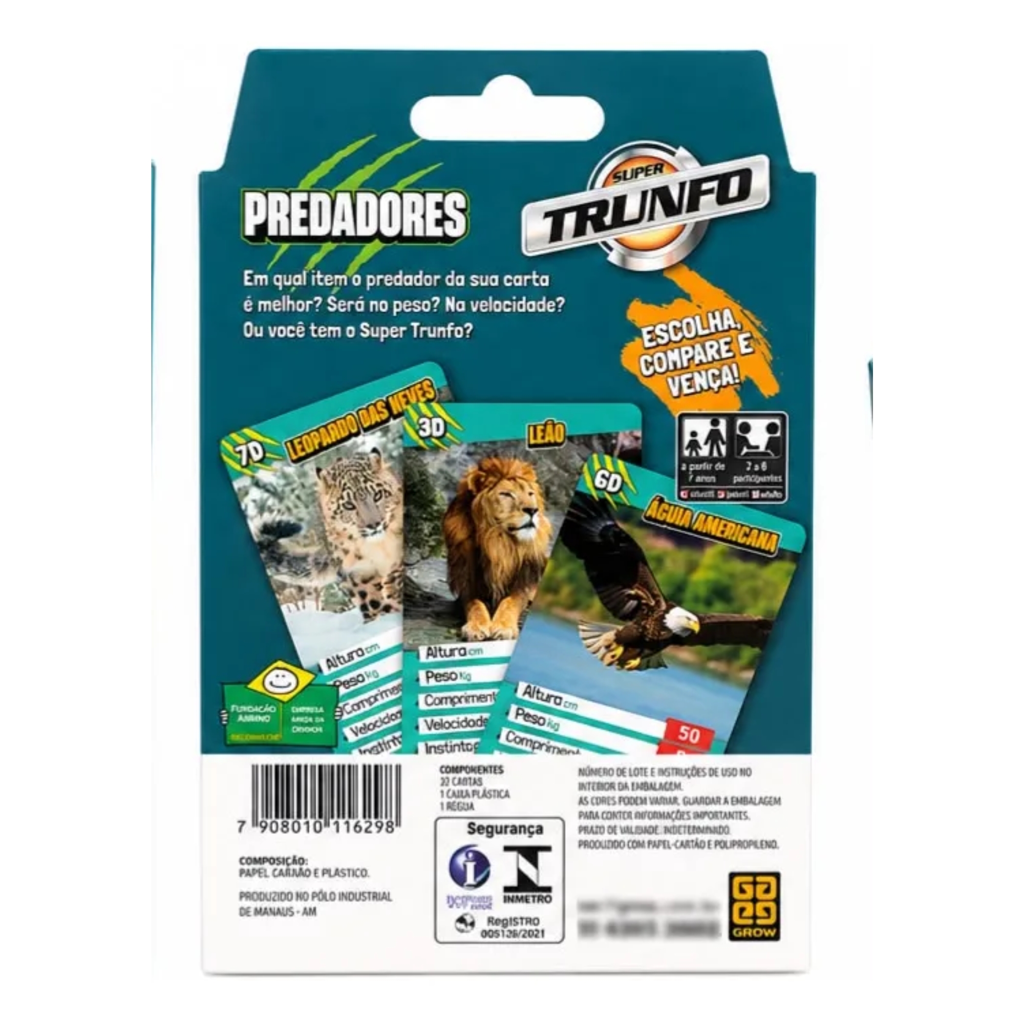 Brinquedo Infantil Jogo de Cartas Super Trunfo Predadores Grow - 01629