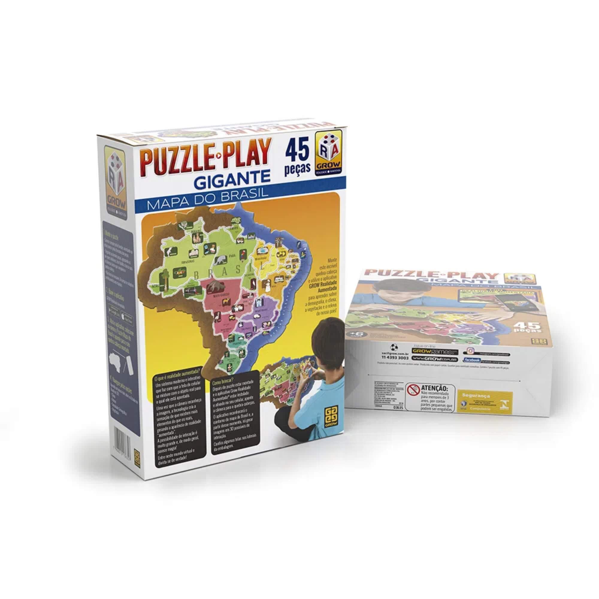 Brinquedo Quebra-Cabeça Puzzle Play Gigante Mapa do Brasil 45 Peças Grow - 03635