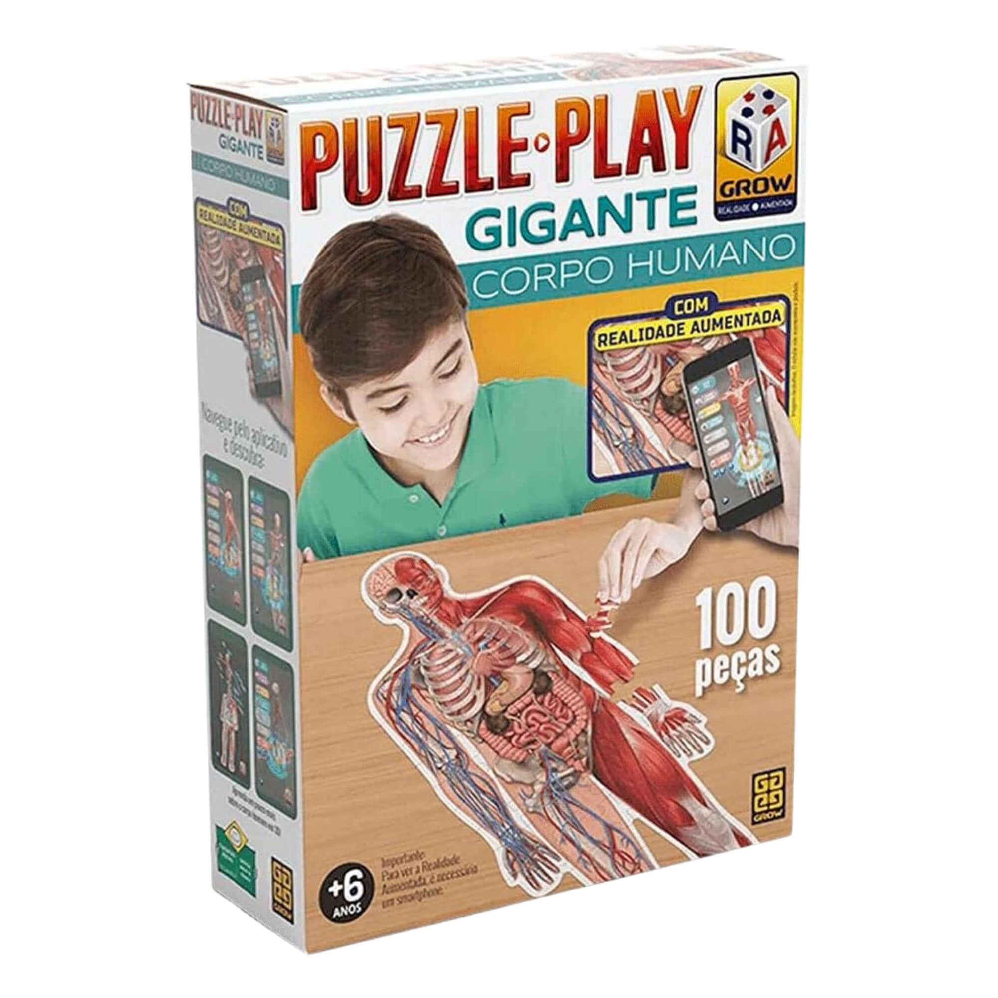 Brinquedo Quebra-Cabeça Puzzle 100 Peças Play Gigante Corpo Humano Grow - 03636