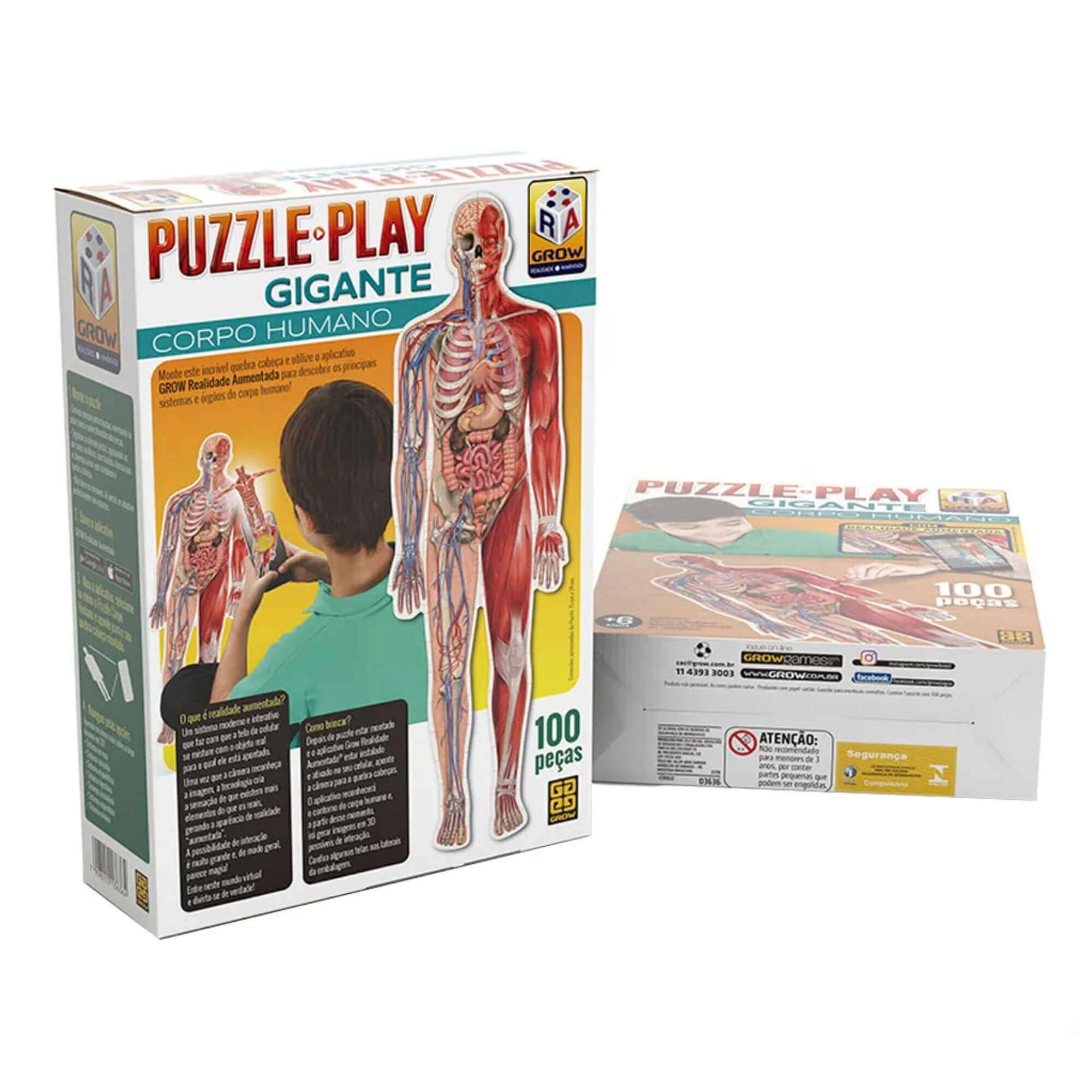 Brinquedo Quebra-Cabeça Puzzle 100 Peças Play Gigante Corpo Humano Grow - 03636