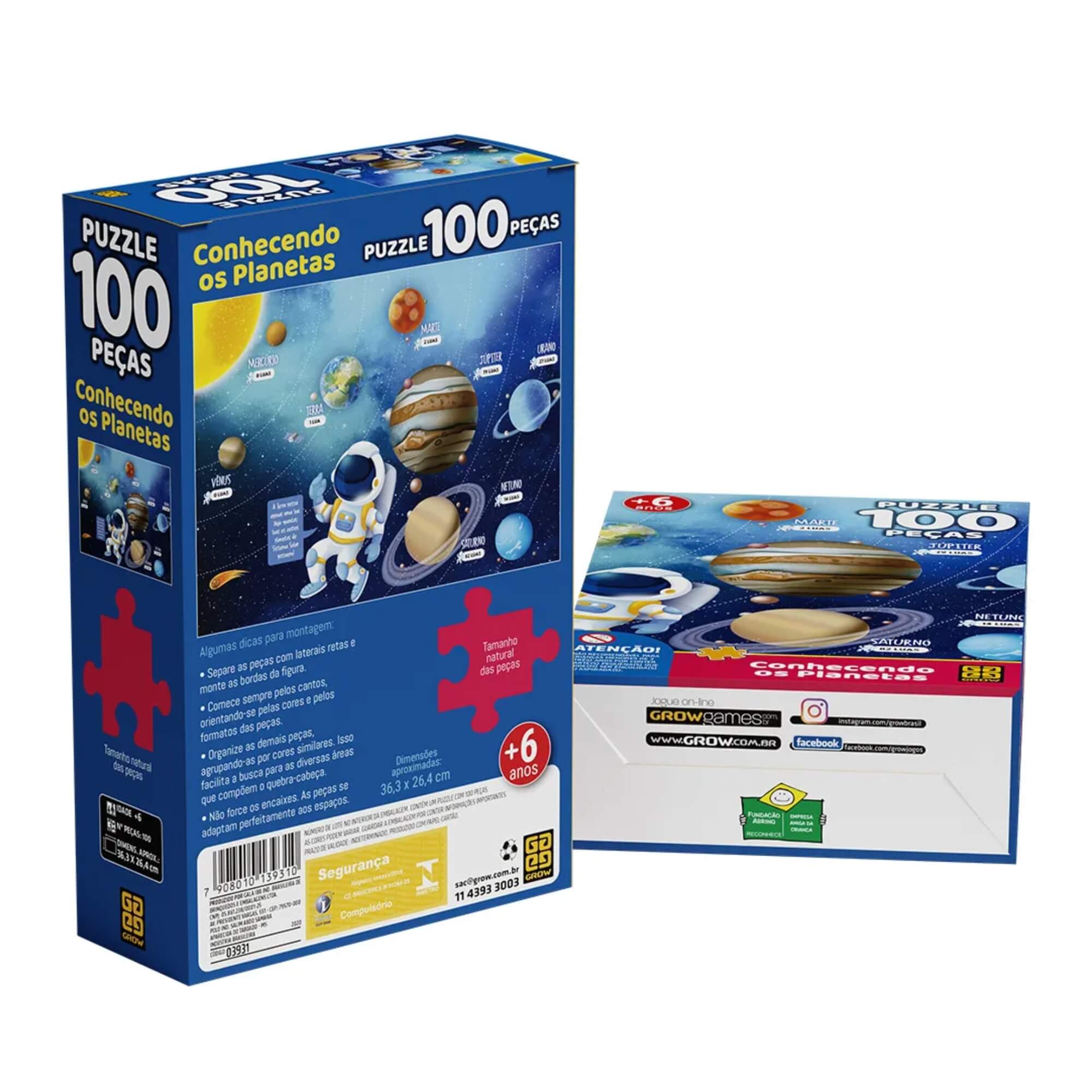 Brinquedo Infantil Quebra-Cabeça Puzzle Conhecendo os Planetas 100 Peças Grow - 03931