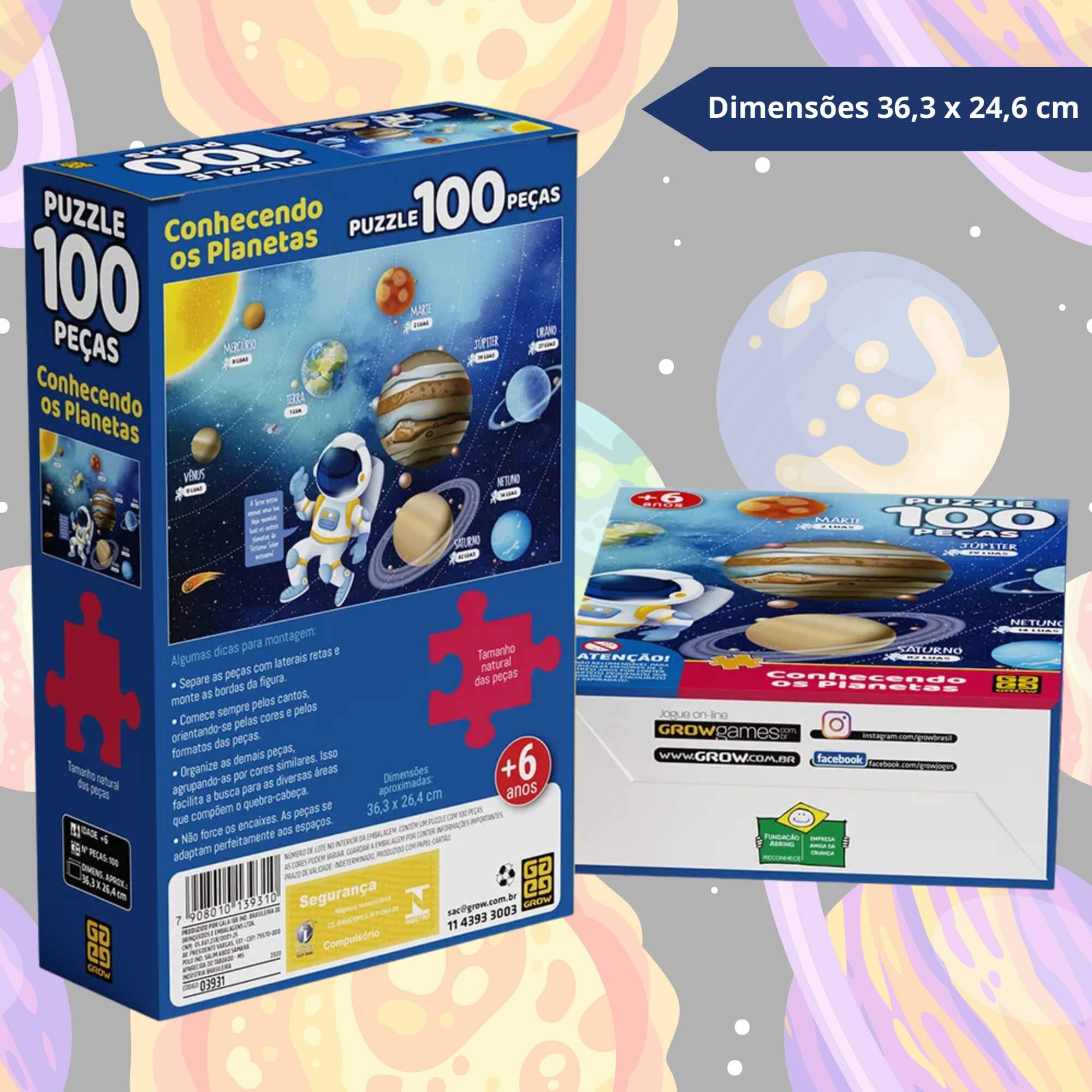 Brinquedo Infantil Quebra-Cabeça Puzzle Conhecendo os Planetas 100 Peças Grow - 03931