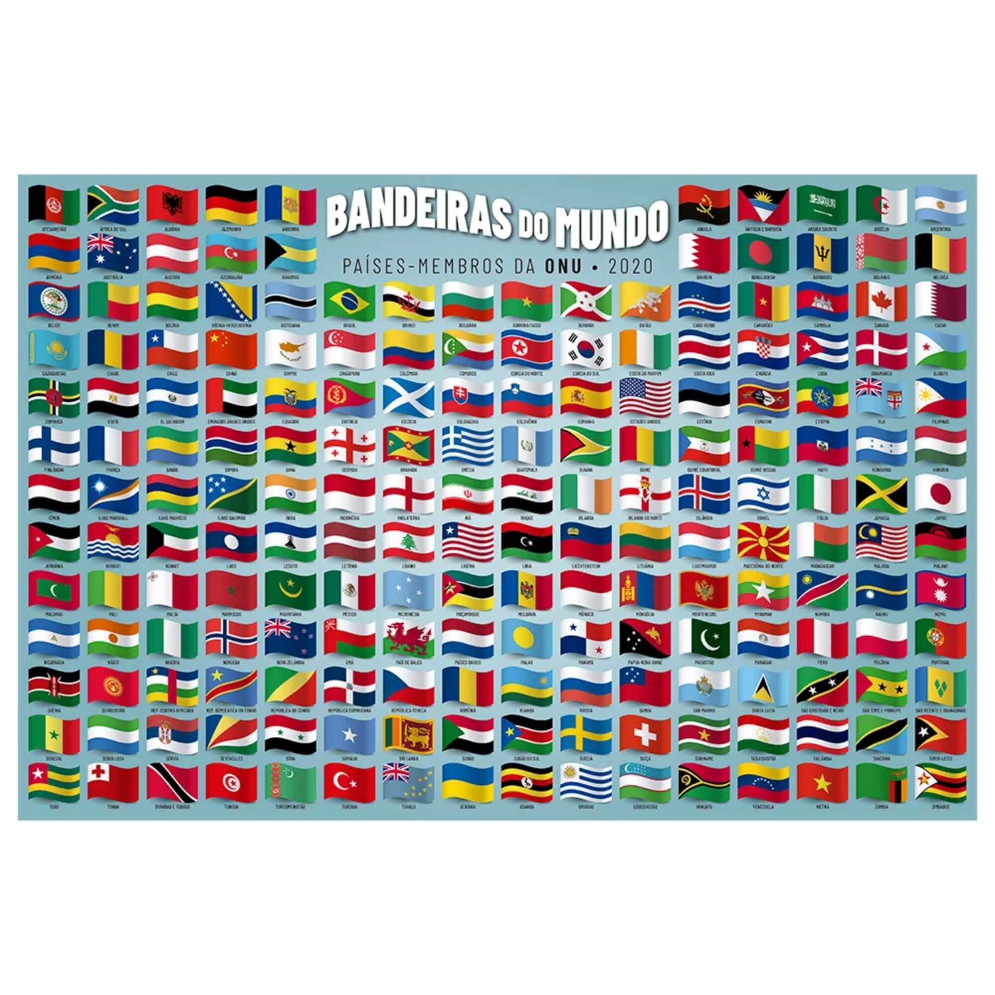 Brinquedo Infantil Quebra-Cabeça Puzzle Bandeiras do Mundo 200 Peças Grow - 04034