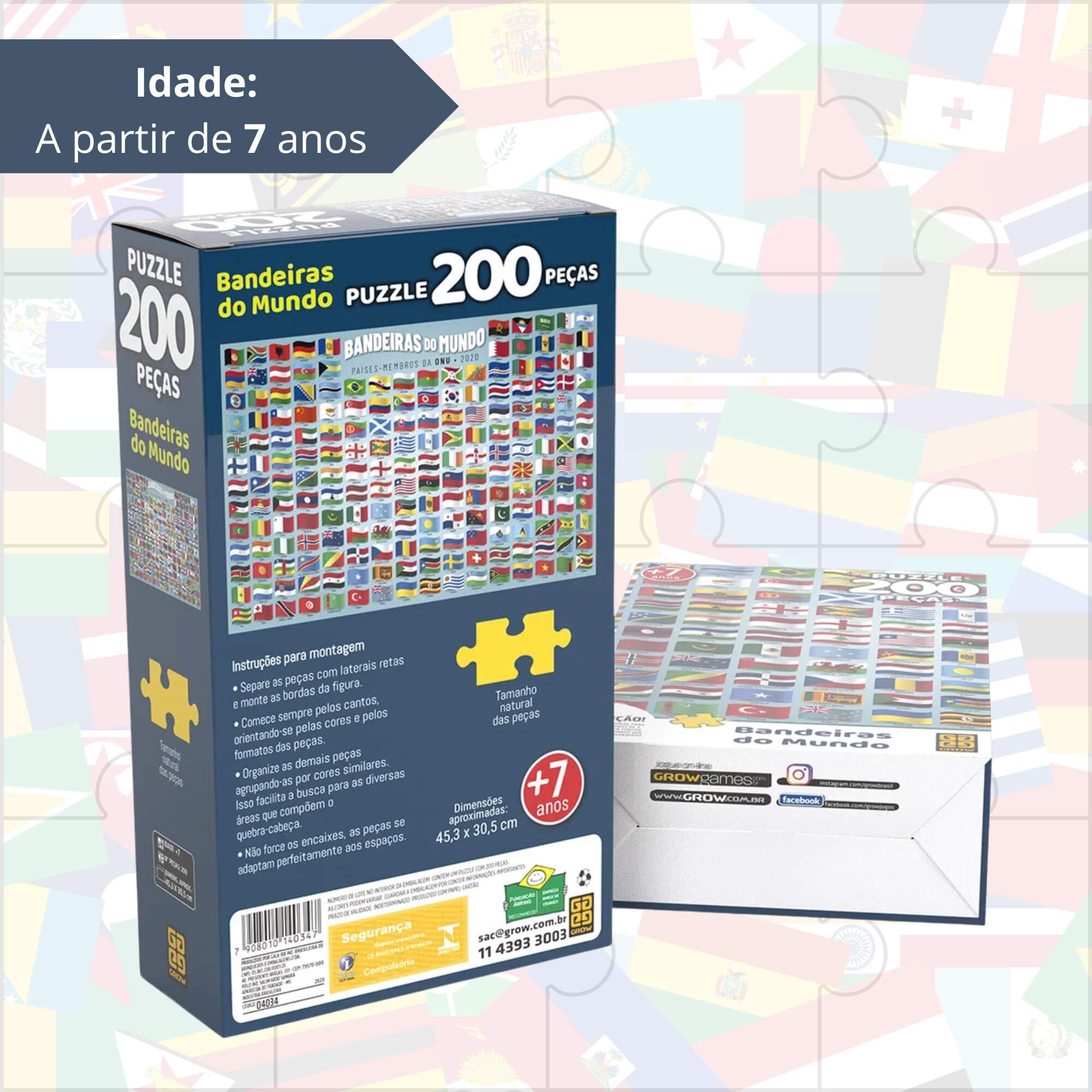 Brinquedo Infantil Quebra-Cabeça Puzzle Bandeiras do Mundo 200 Peças Grow - 04034