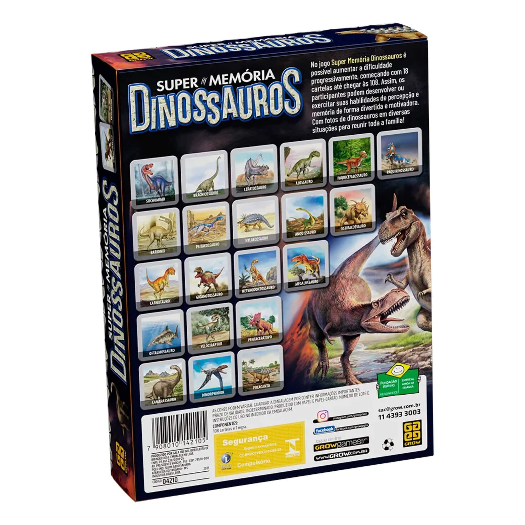 Brinquedo Jogo de Cartas Supermemória Dinossauros Grow - 04210
