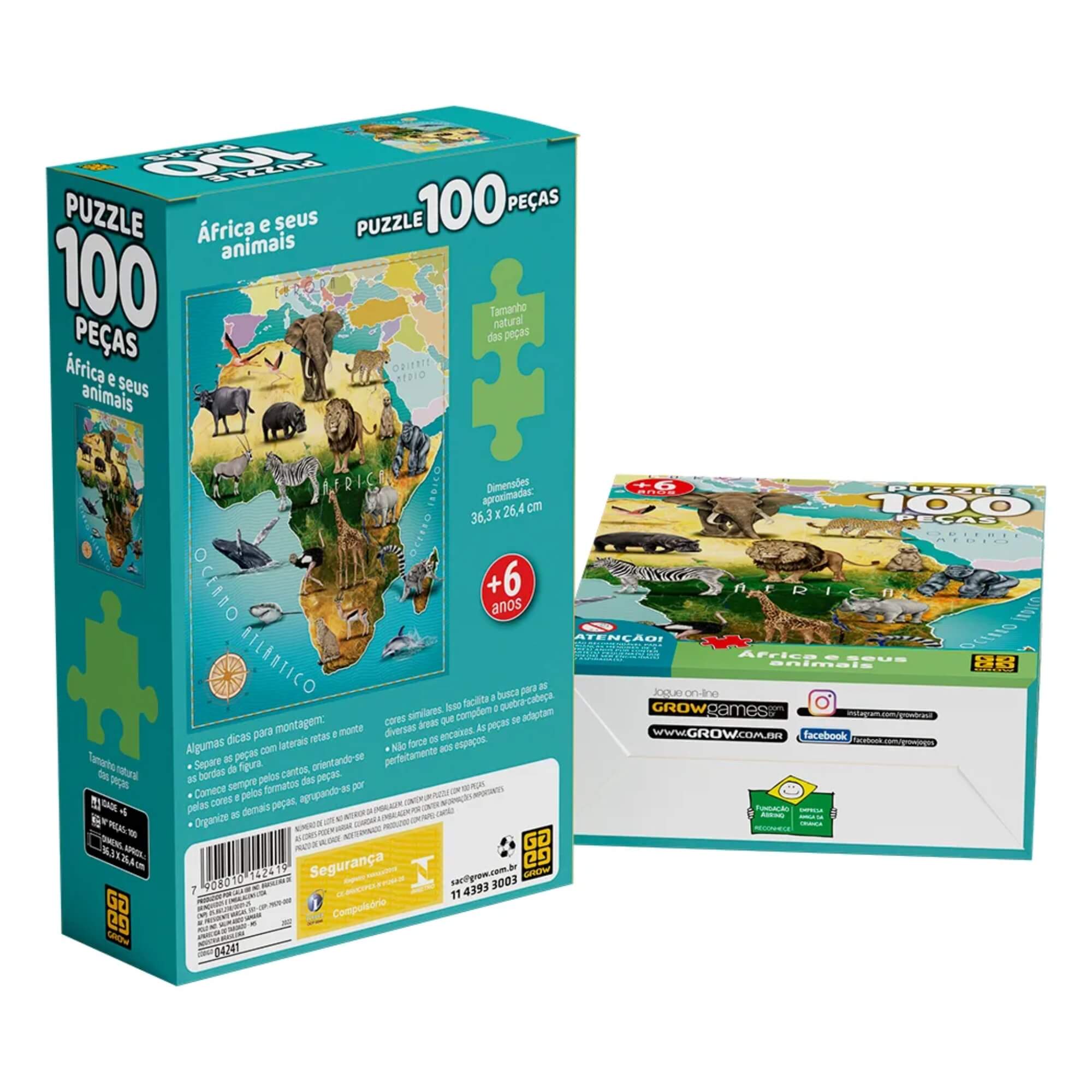Brinquedo Quebra-Cabeça Puzzle África e seus Animais 100 peças Grow - 04241