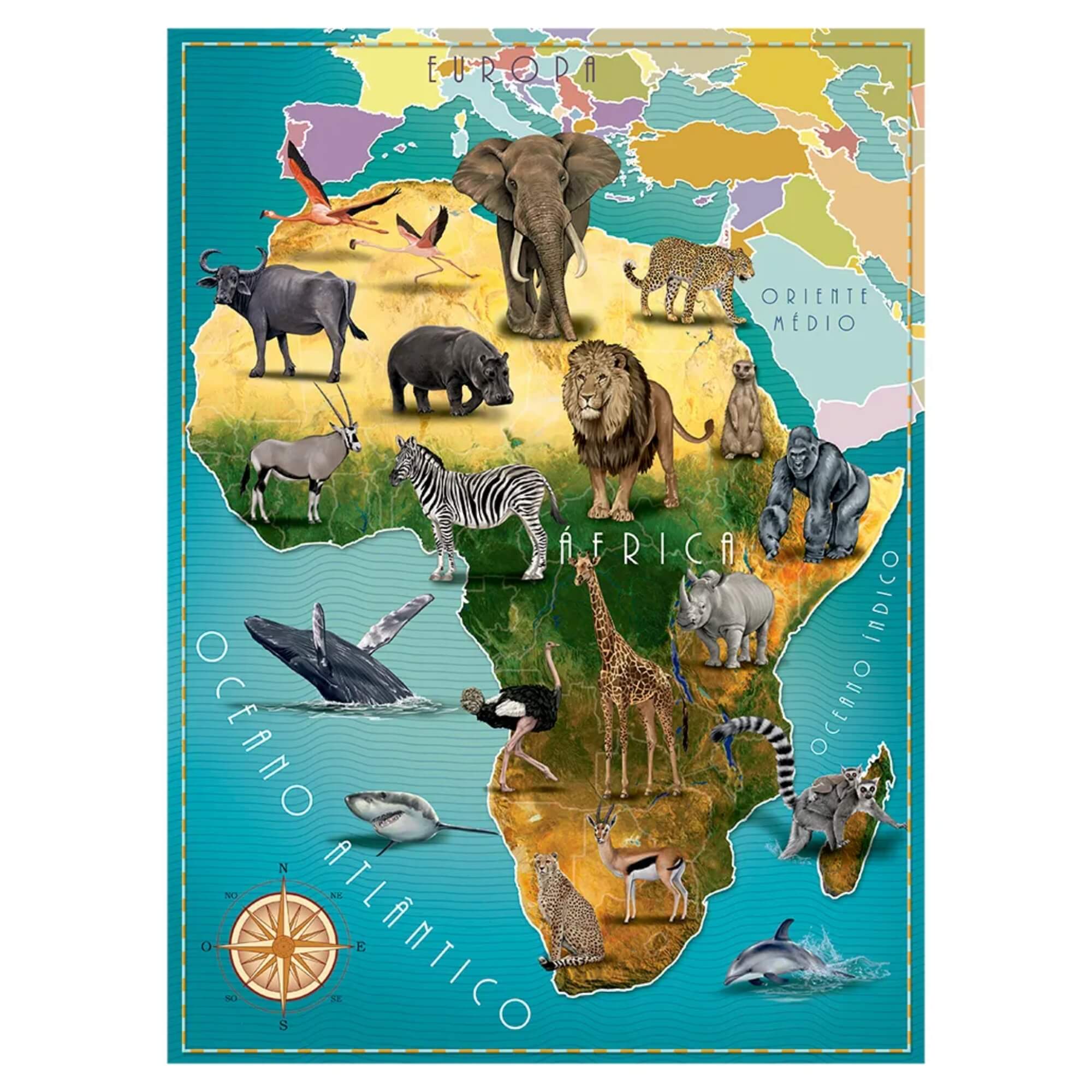 Brinquedo Quebra-Cabeça Puzzle África e seus Animais 100 peças Grow - 04241