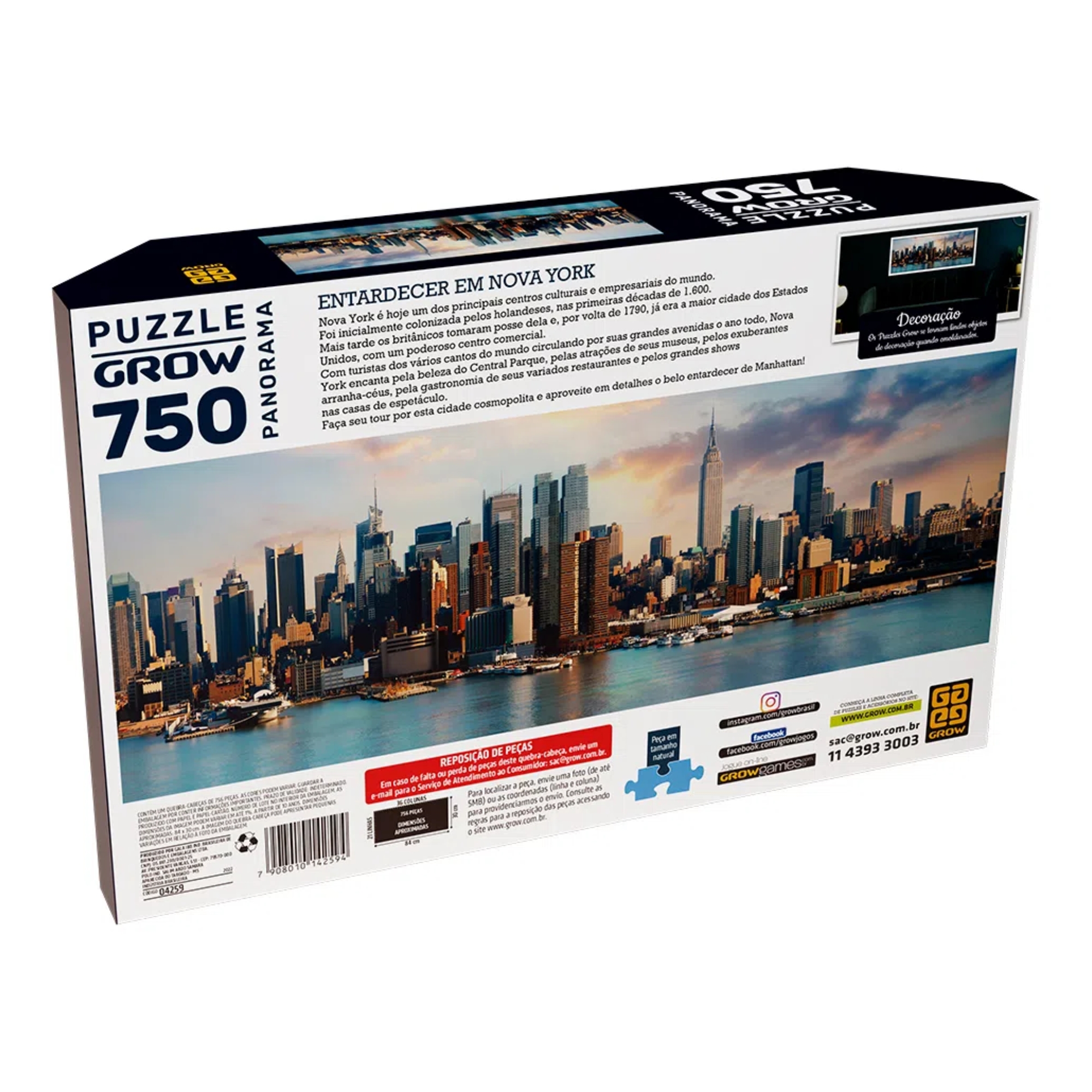 Quebra-Cabeça Puzzle 750 peças Panorama Entardecer em Nova York Grow - 04259