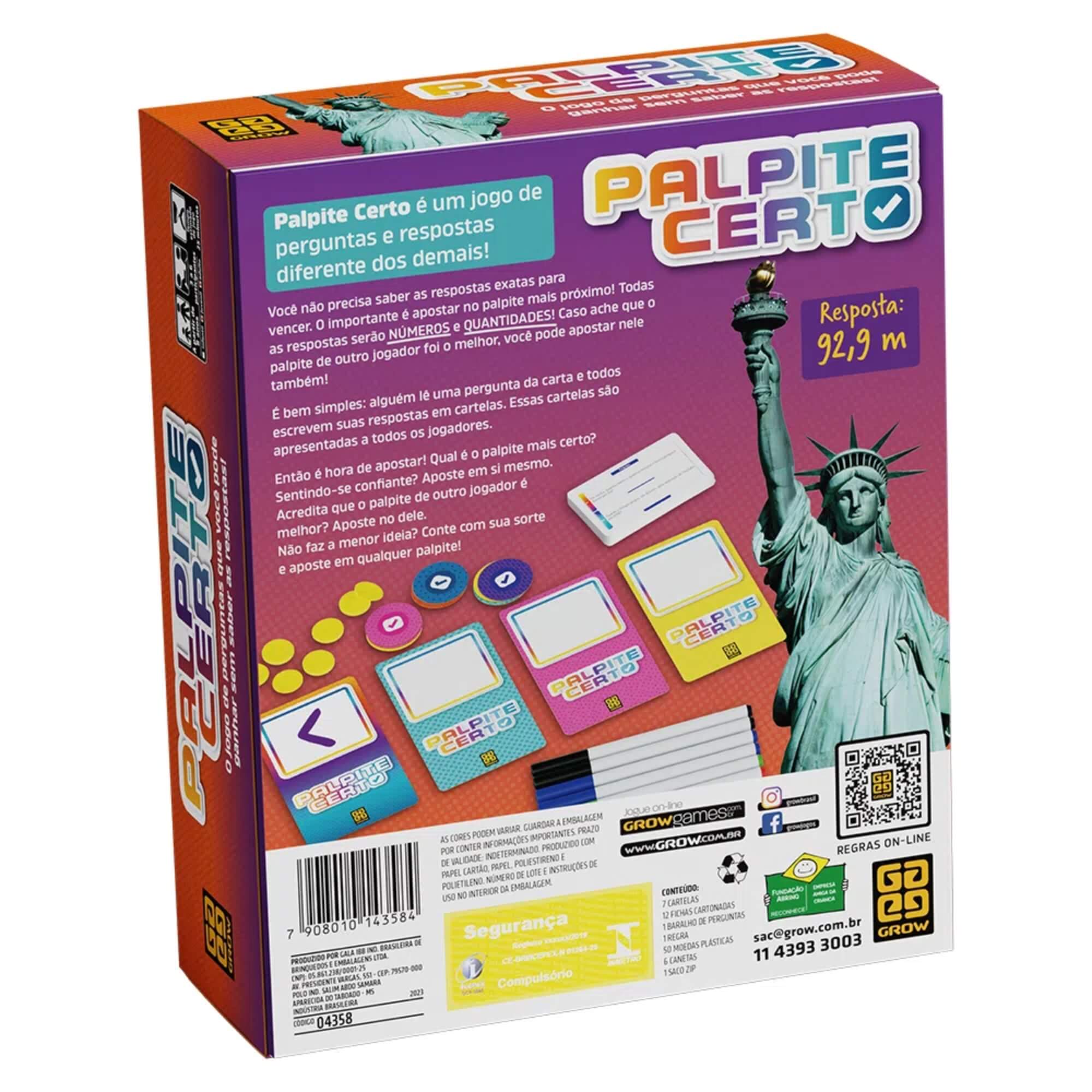 Jogo de Cartas Palpite Certo Grow - 04358