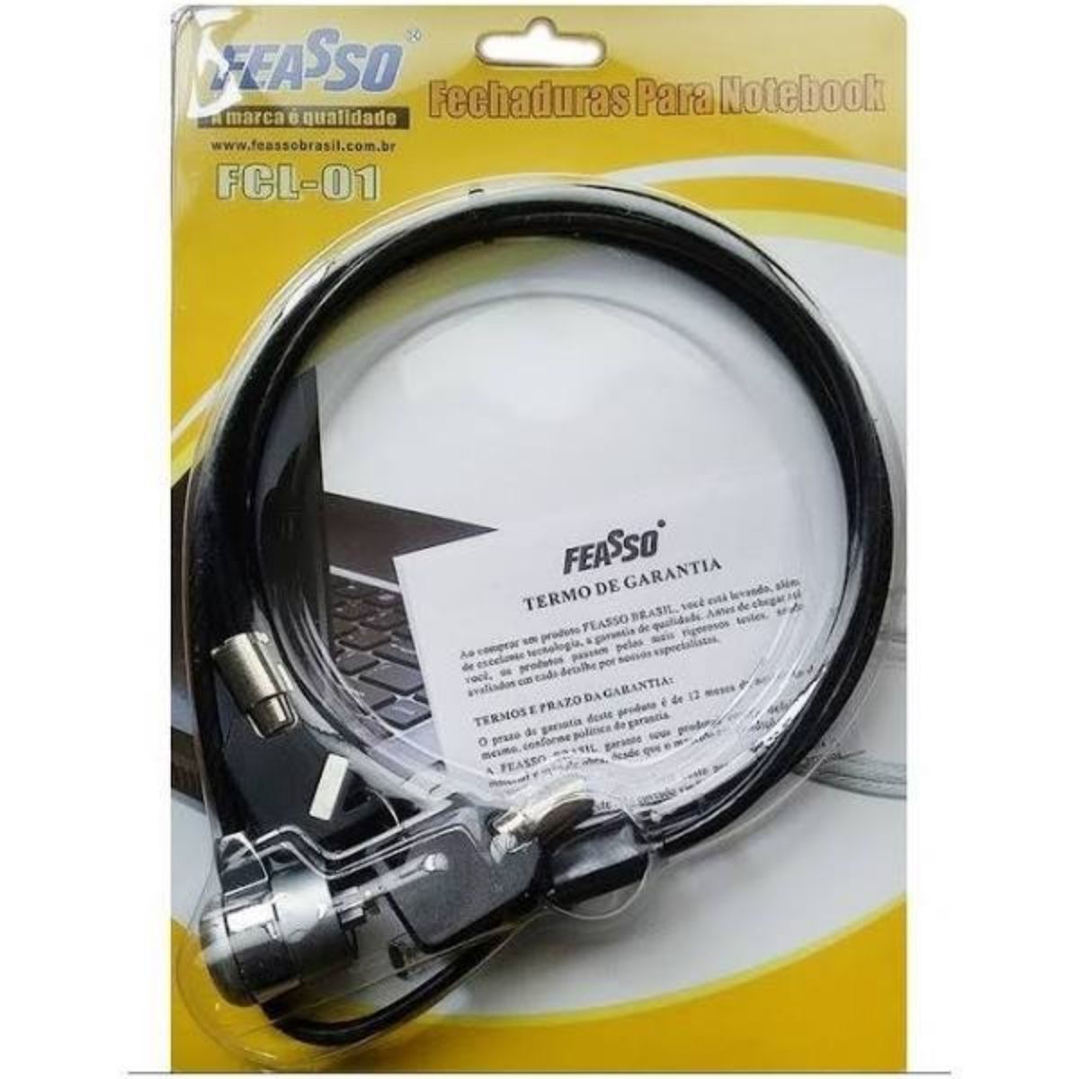 Trava p/ notebook com Chave 1,5mt FCL-01 Prata - FEASSO