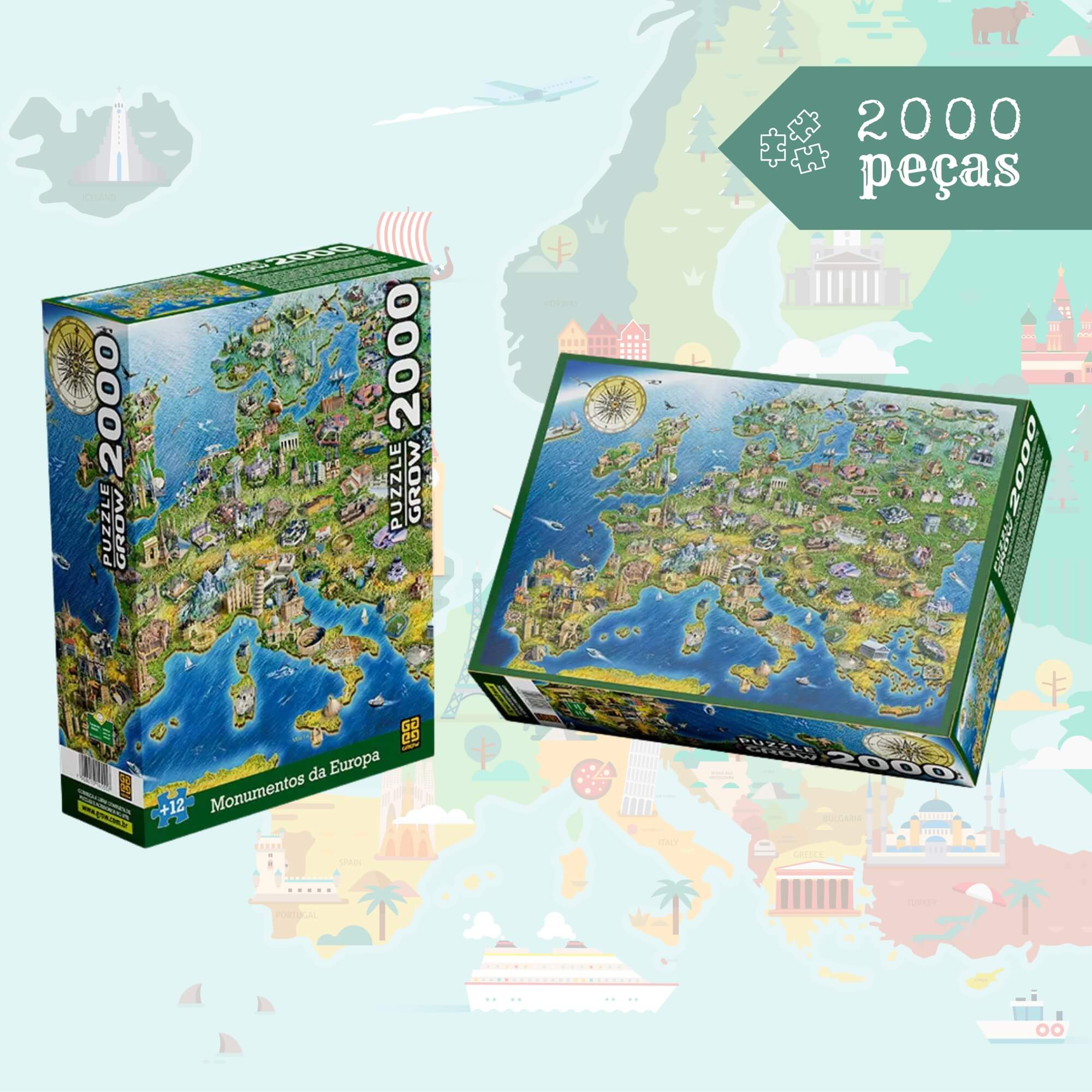 Quebra-cabeça Puzzle 2000 peças Monumentos da Europa Grow - 04555