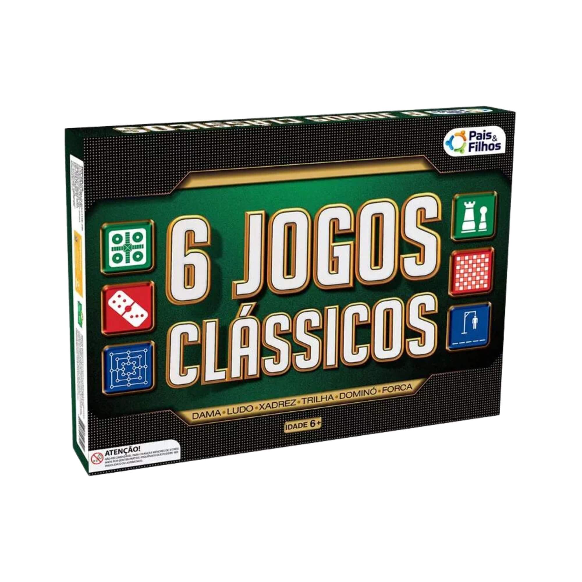 Jogos Clássicos 6 em 1 Dama, Xadrez, Ludo, Trilha, Forca e Dominó Pais e Filhos - 2759-1
