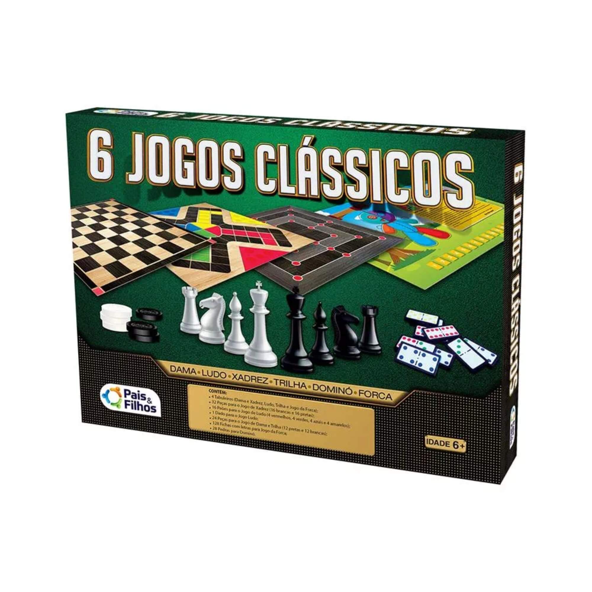 Jogos Clássicos 6 em 1 Dama, Xadrez, Ludo, Trilha, Forca e Dominó Pais e Filhos - 2759-1