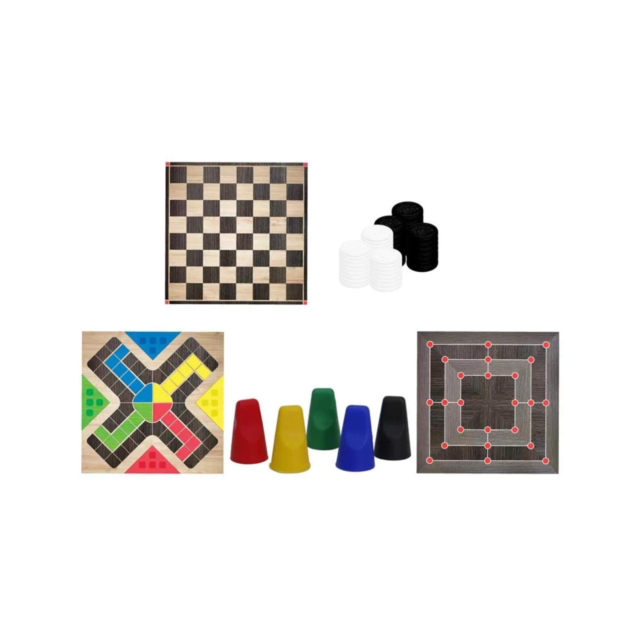 Jogos Clássicos de Tabuleiro Dama, Ludo e Trilha Pais e Filhos - 2801-1