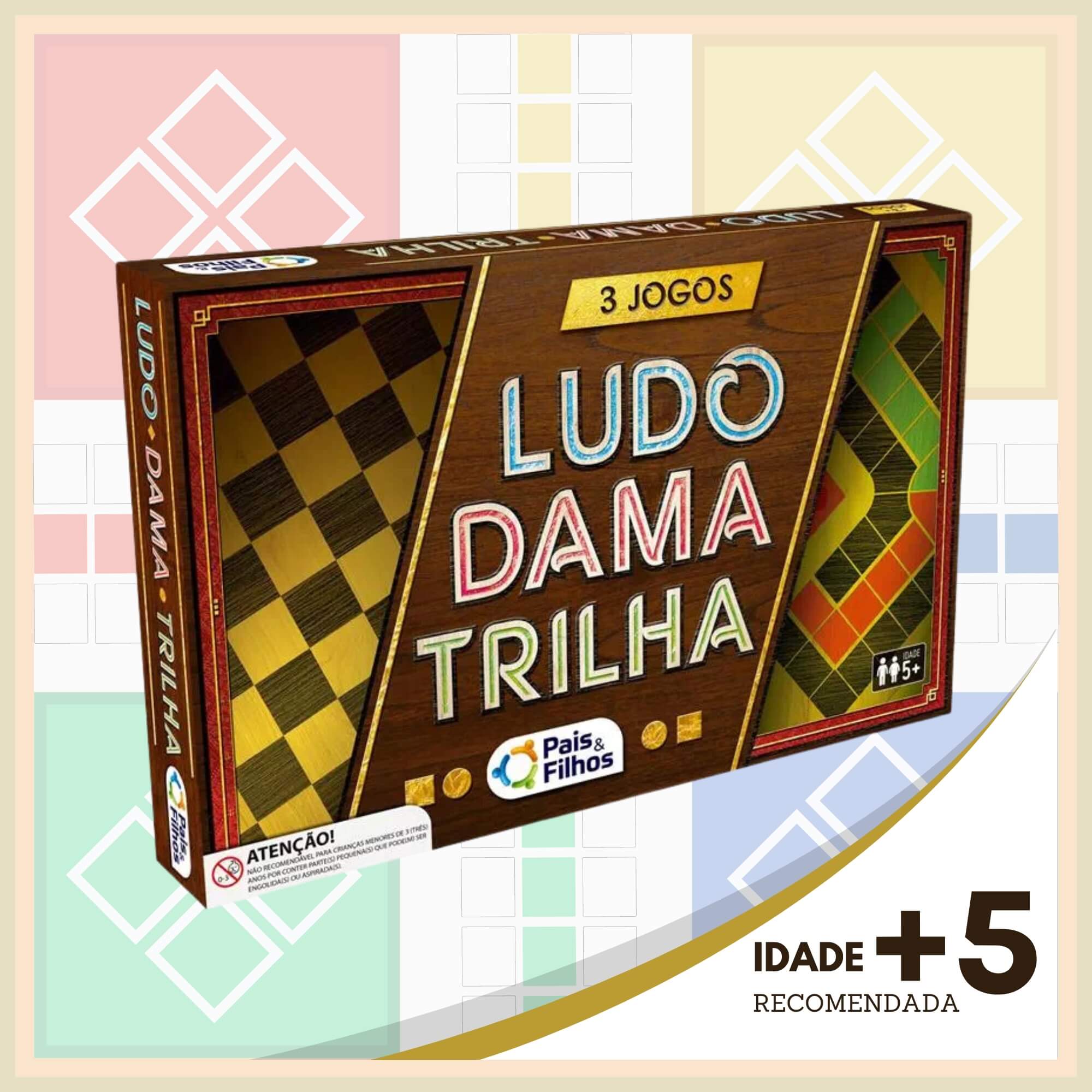 Jogos Clássicos de Tabuleiro Dama, Ludo e Trilha Pais e Filhos - 2801-1