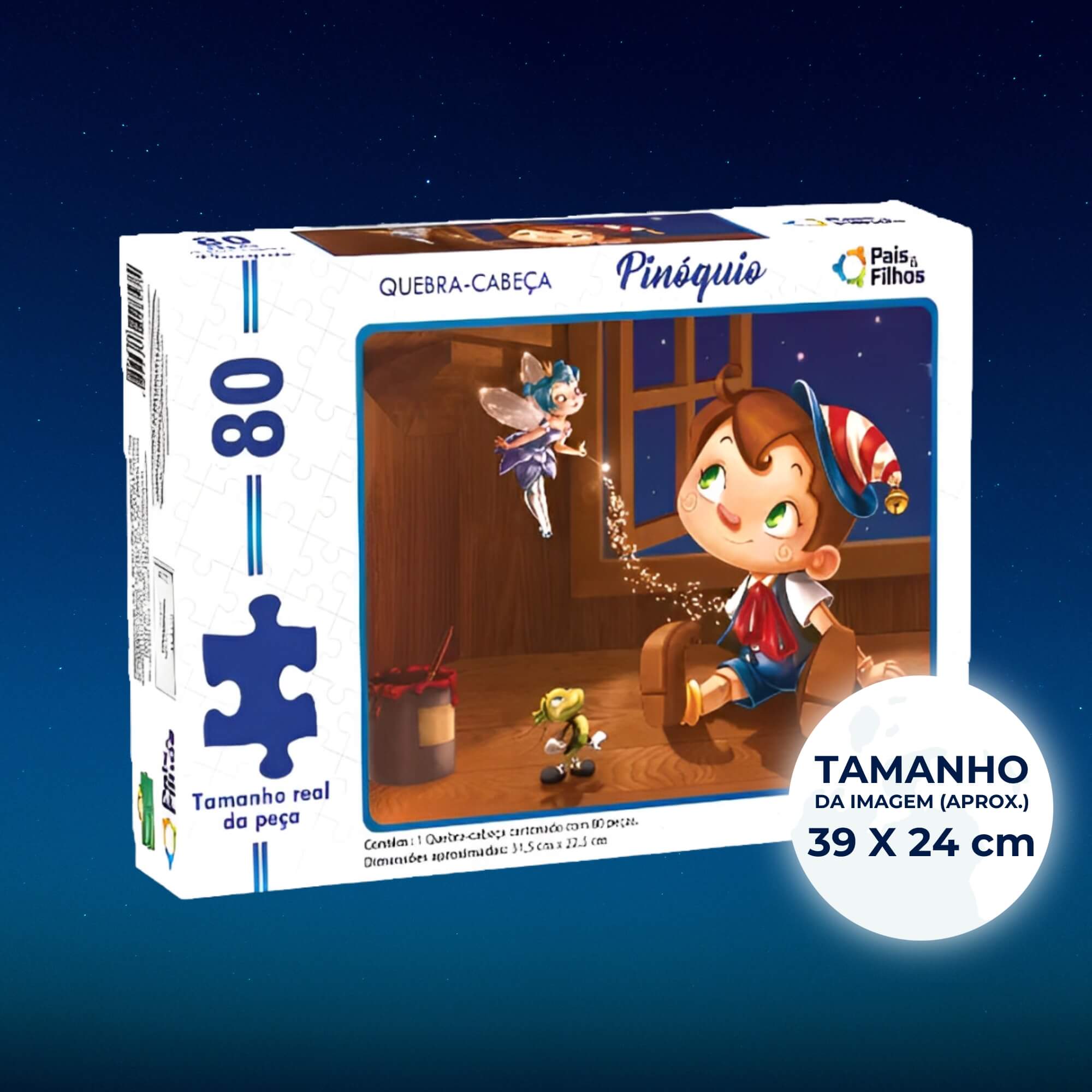 Quebra-Cabeça Infantil Pinóquio 80 Peças Pais e Filhos - 2851-1