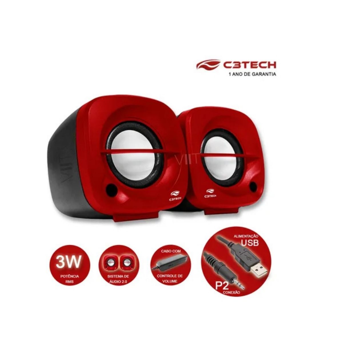 Caixa de Som USB 2.0 3W Vermelha C3Tech SP-303RD
