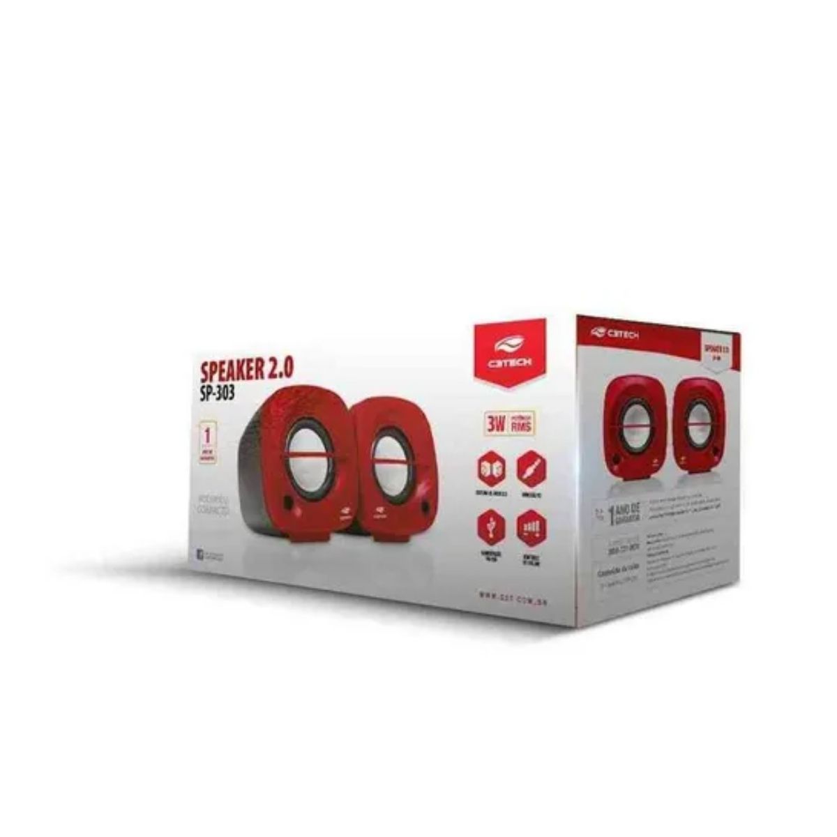 Caixa de Som USB 2.0 3W Vermelha C3Tech SP-303RD