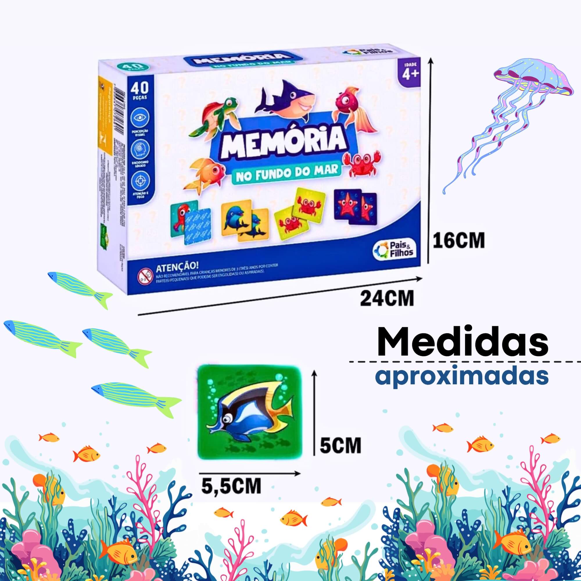 Jogo da Memória No Fundo do Mar 40 Peças Pais e Filhos - 7362-1