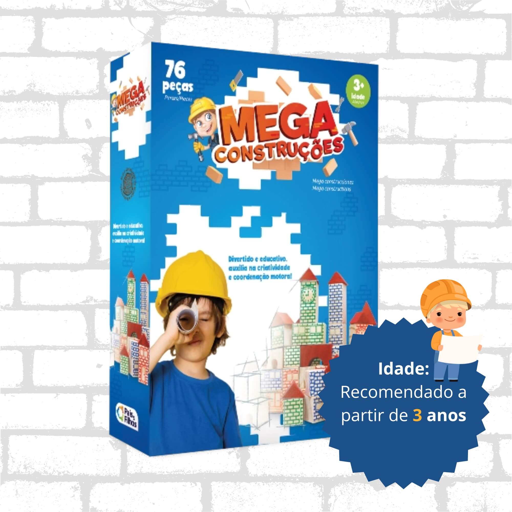 Jogo Educativo Mega Construções 76 Peças Pais e Filhos - 7395-1