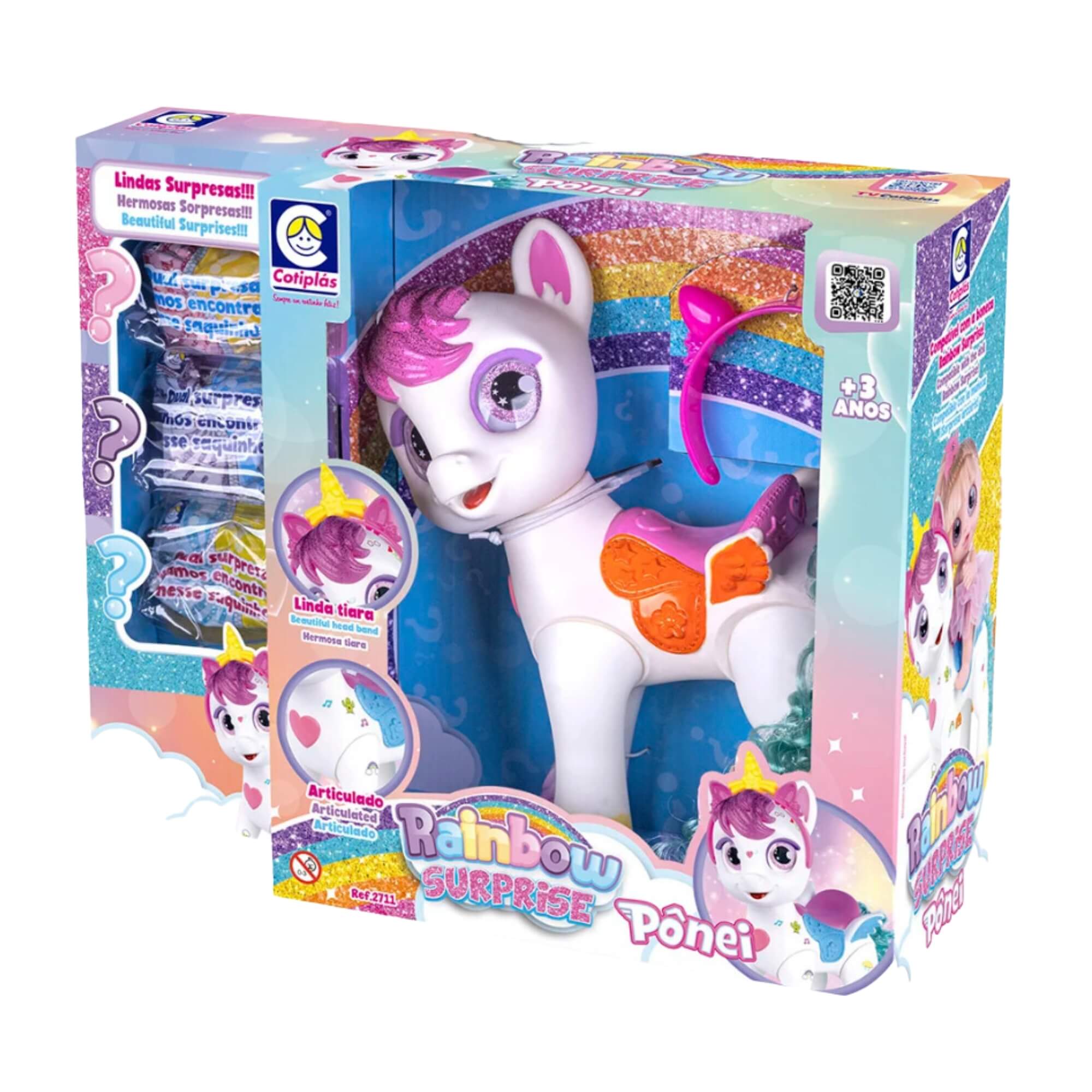 Brinquedo Pônei Rainbow Surprise Acessórios Coloridos Cotiplás - 2711