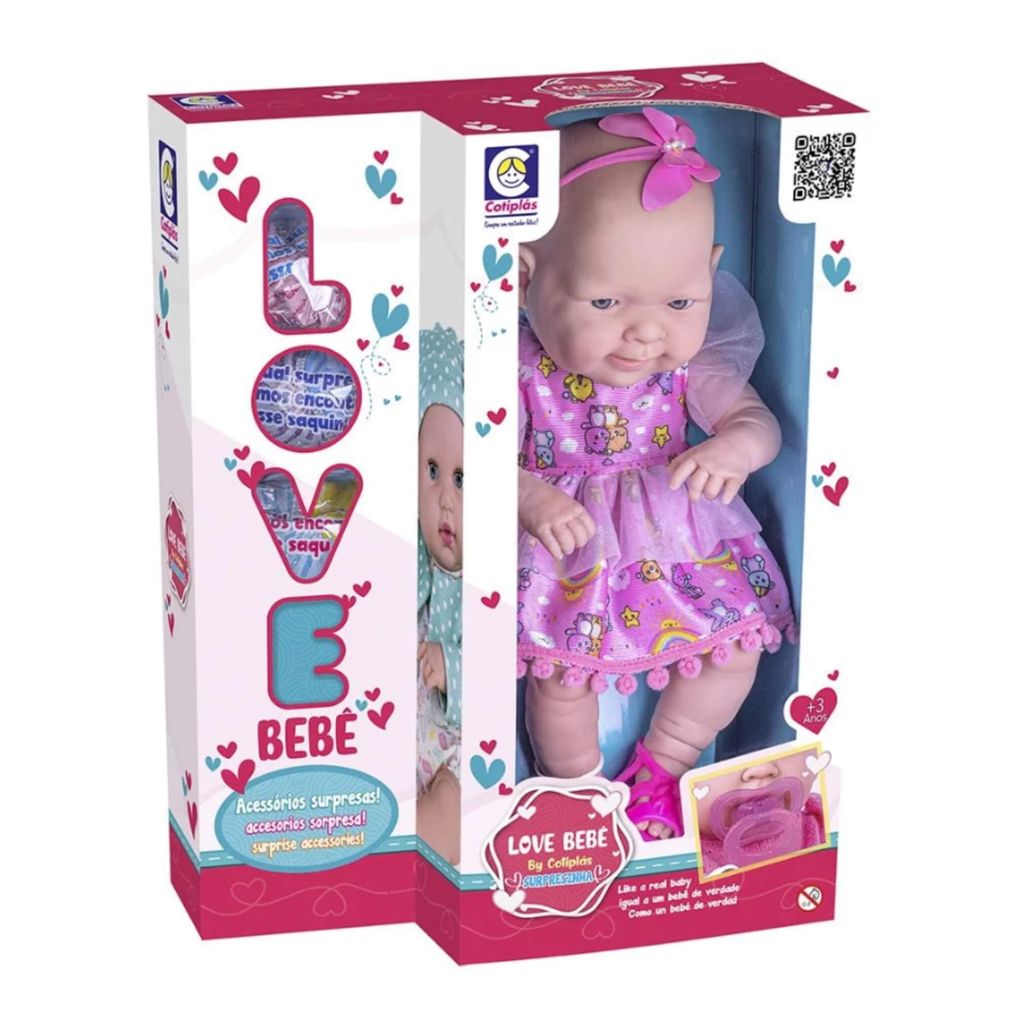 Boneca Love Bebê com Vestido e Surpresas Cotiplás - 2735