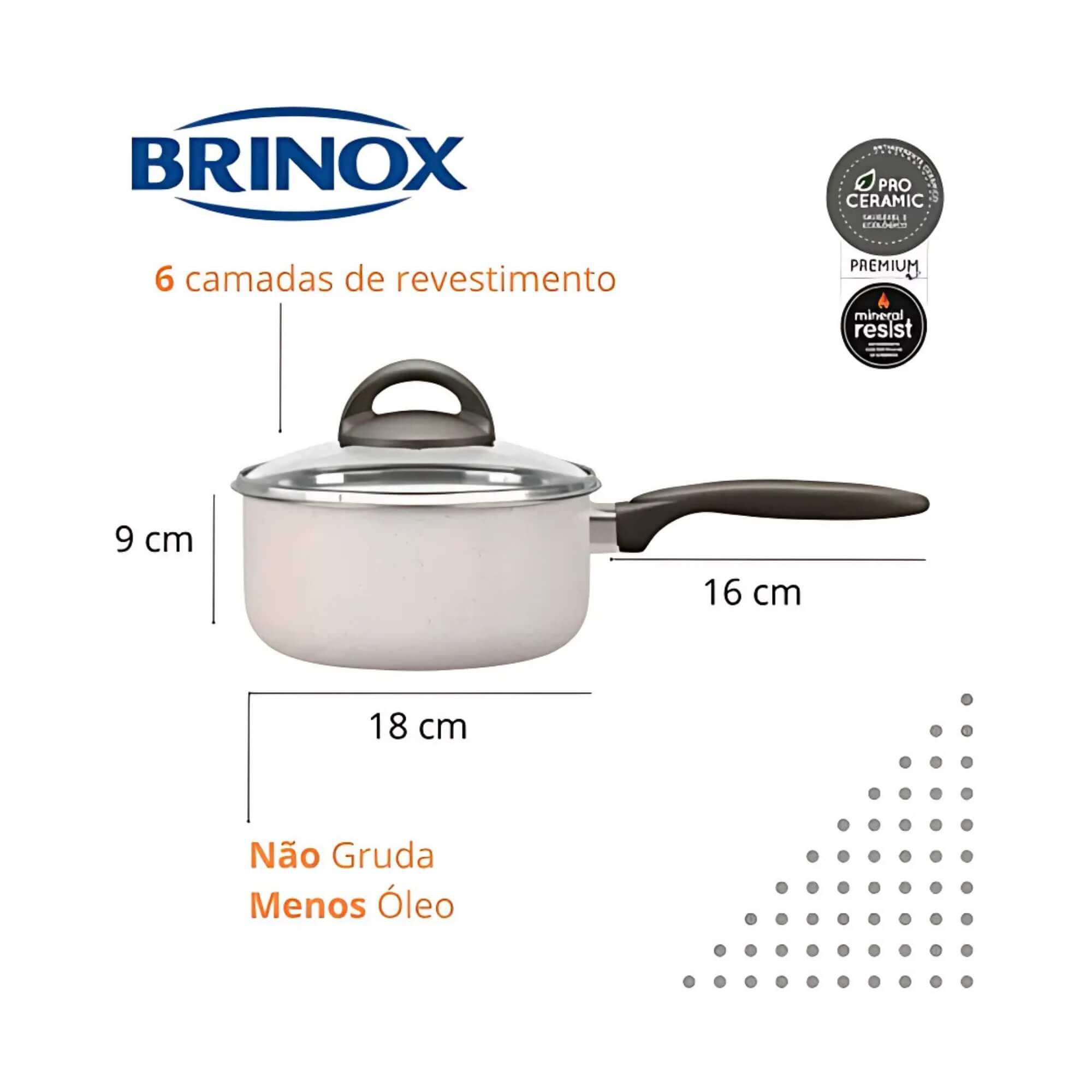 Panela com Tampa Antiaderente 18cm 1,9L Ceramic Life Suprema Vanilla Brinox - 7244/361 (N/A)